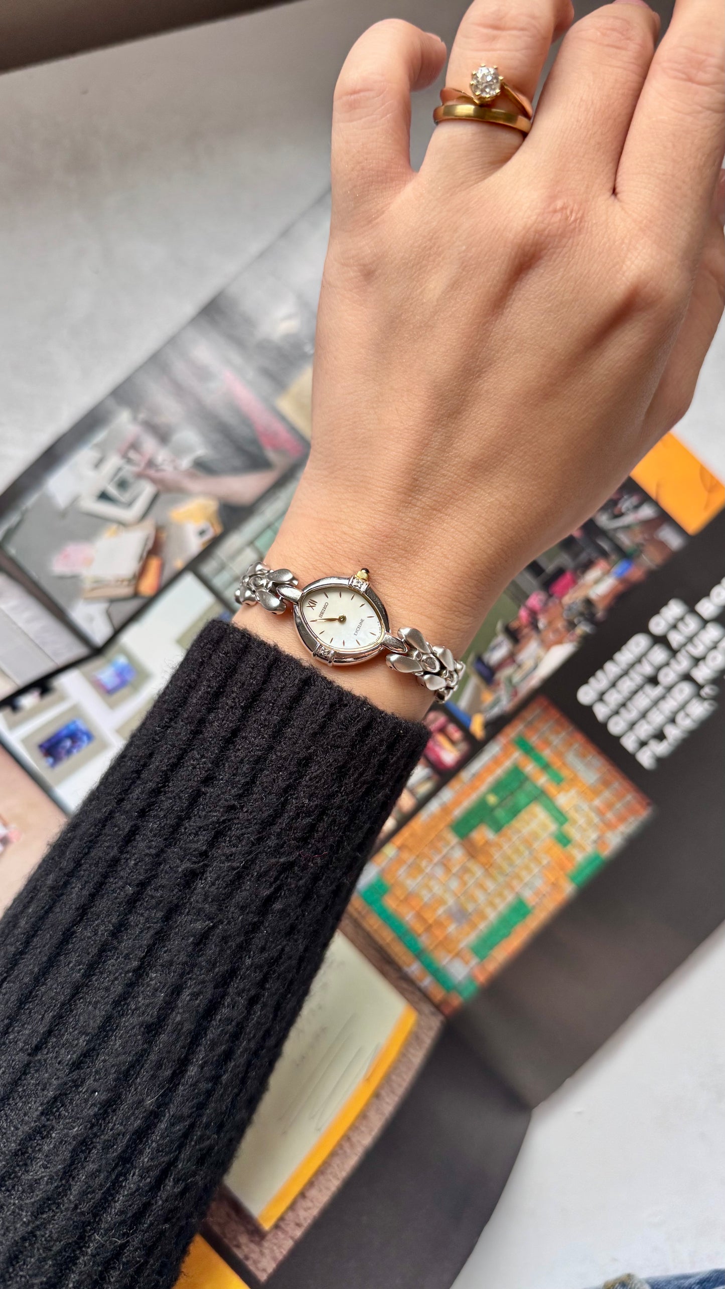 Seiko Exceline 1999 vintage watch - Mother of pearl dial with diamonds