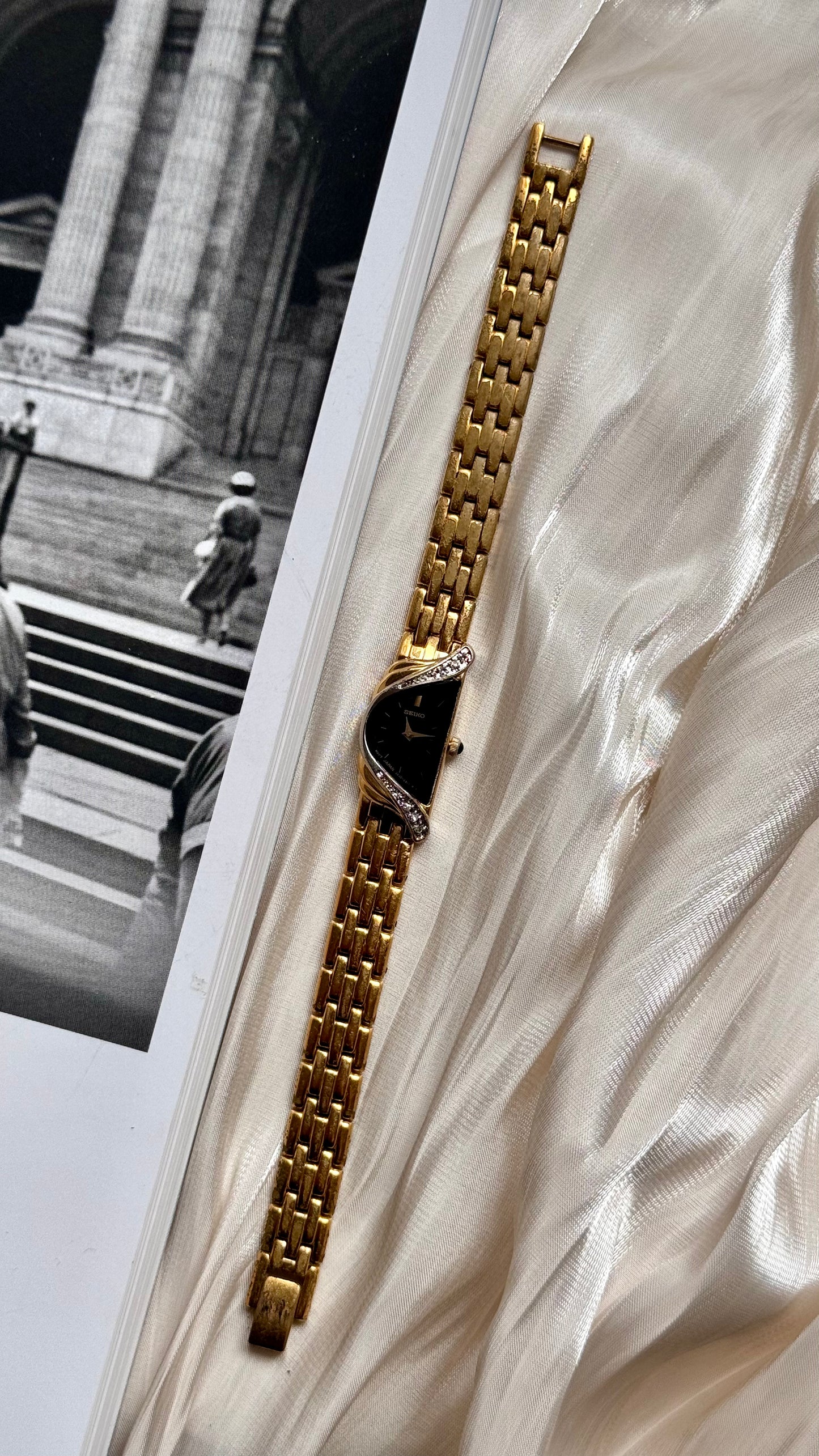 Seiko 1996 Half Moon Ladies' Watch - Gold-Plated, Diamonds