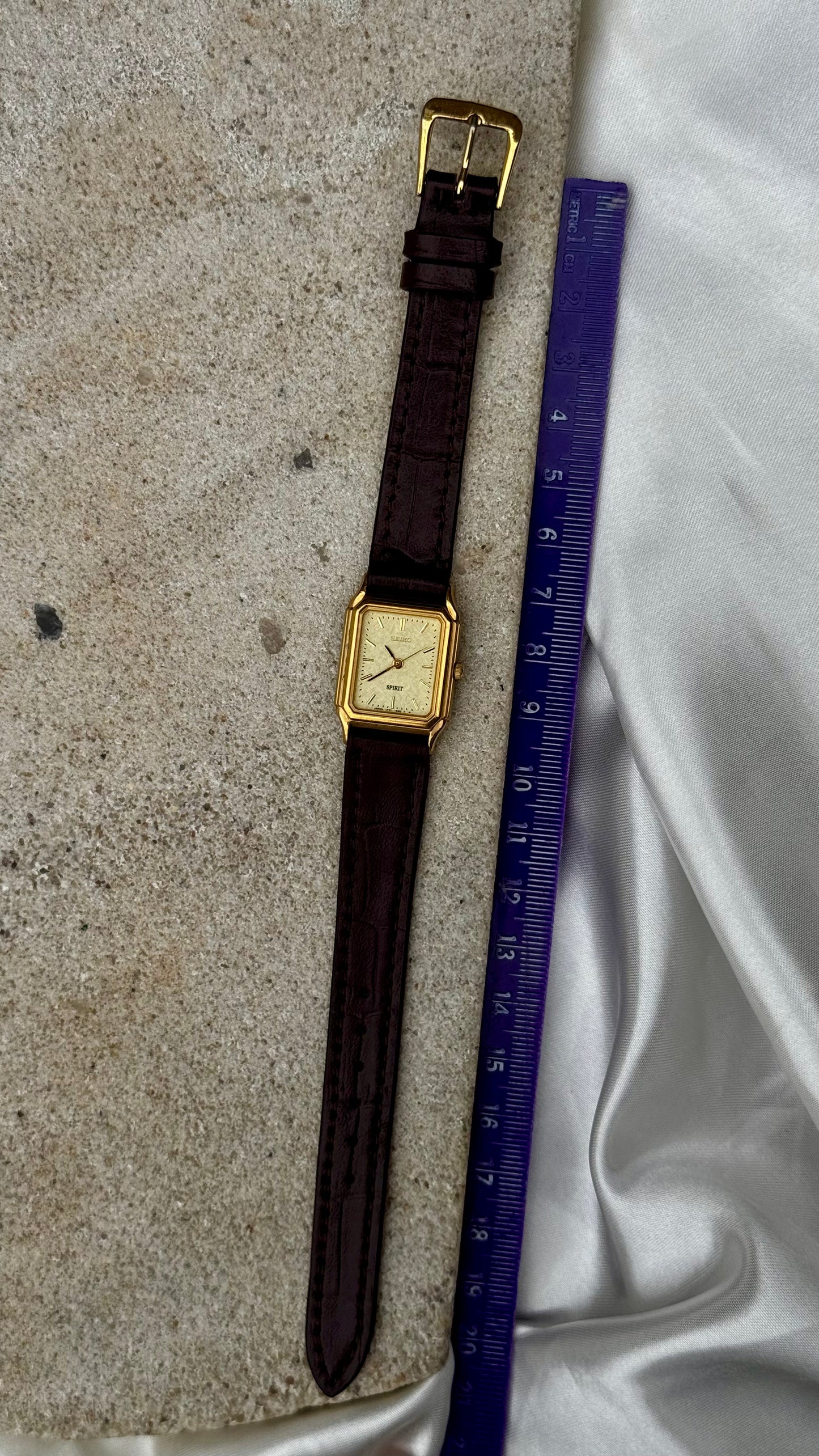 Seiko Spirit Vintage Tank Watch 1987 - Gold Plated, bespoke leather