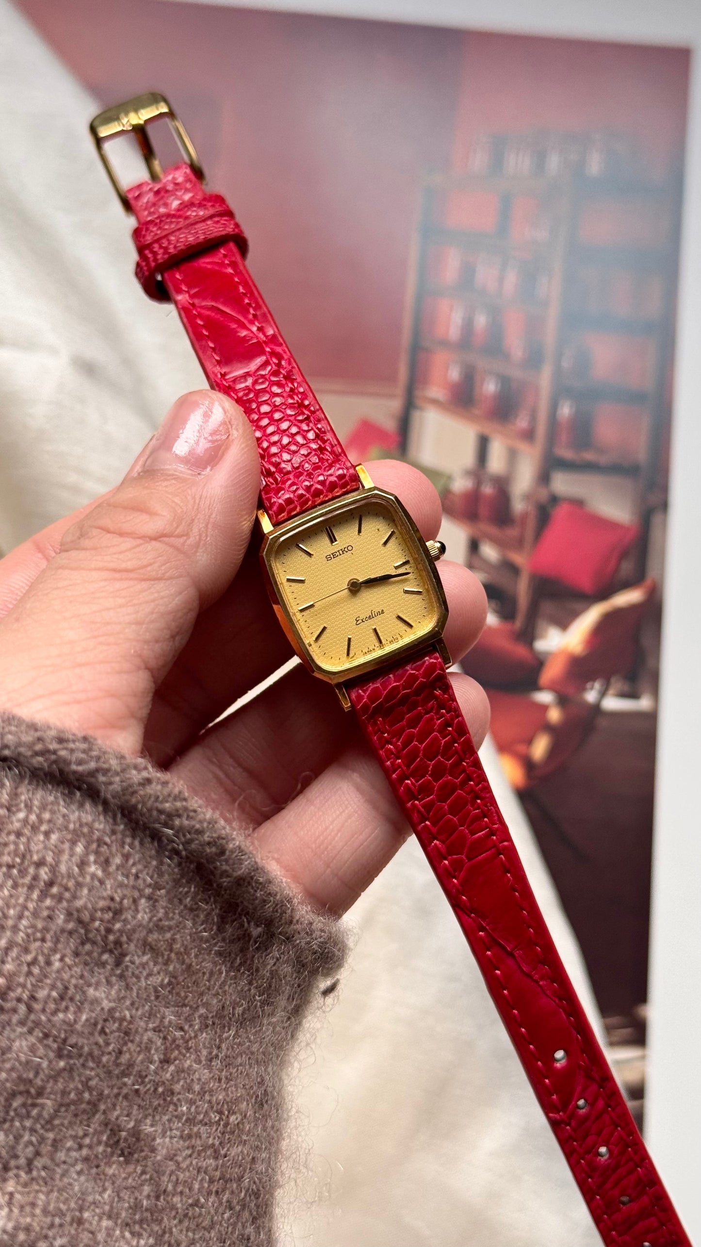 Seiko Exceline 1990 Vintage Watch - Bespoke Genuine Ostrich Leg Leather