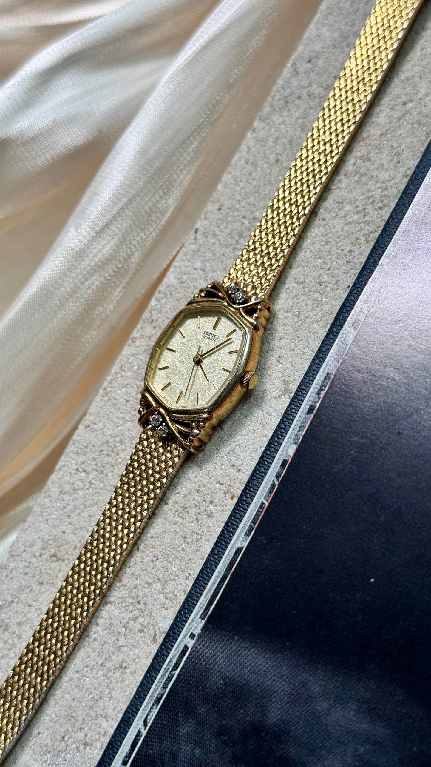 Seiko vintage watch - 18k gold plated with diamonds