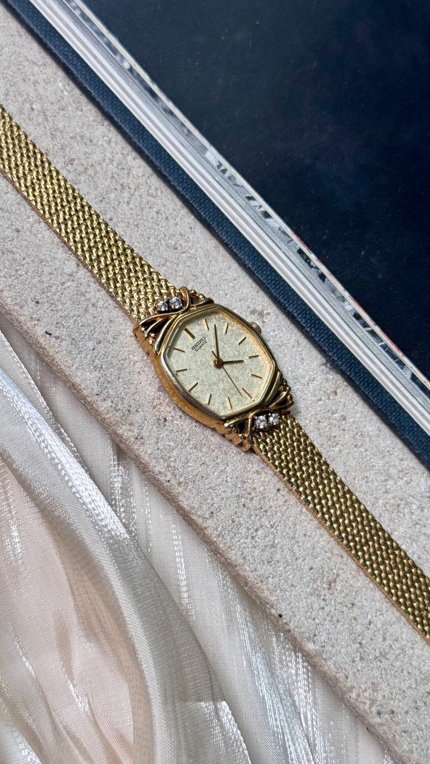 Seiko vintage watch - 18k gold plated with diamonds