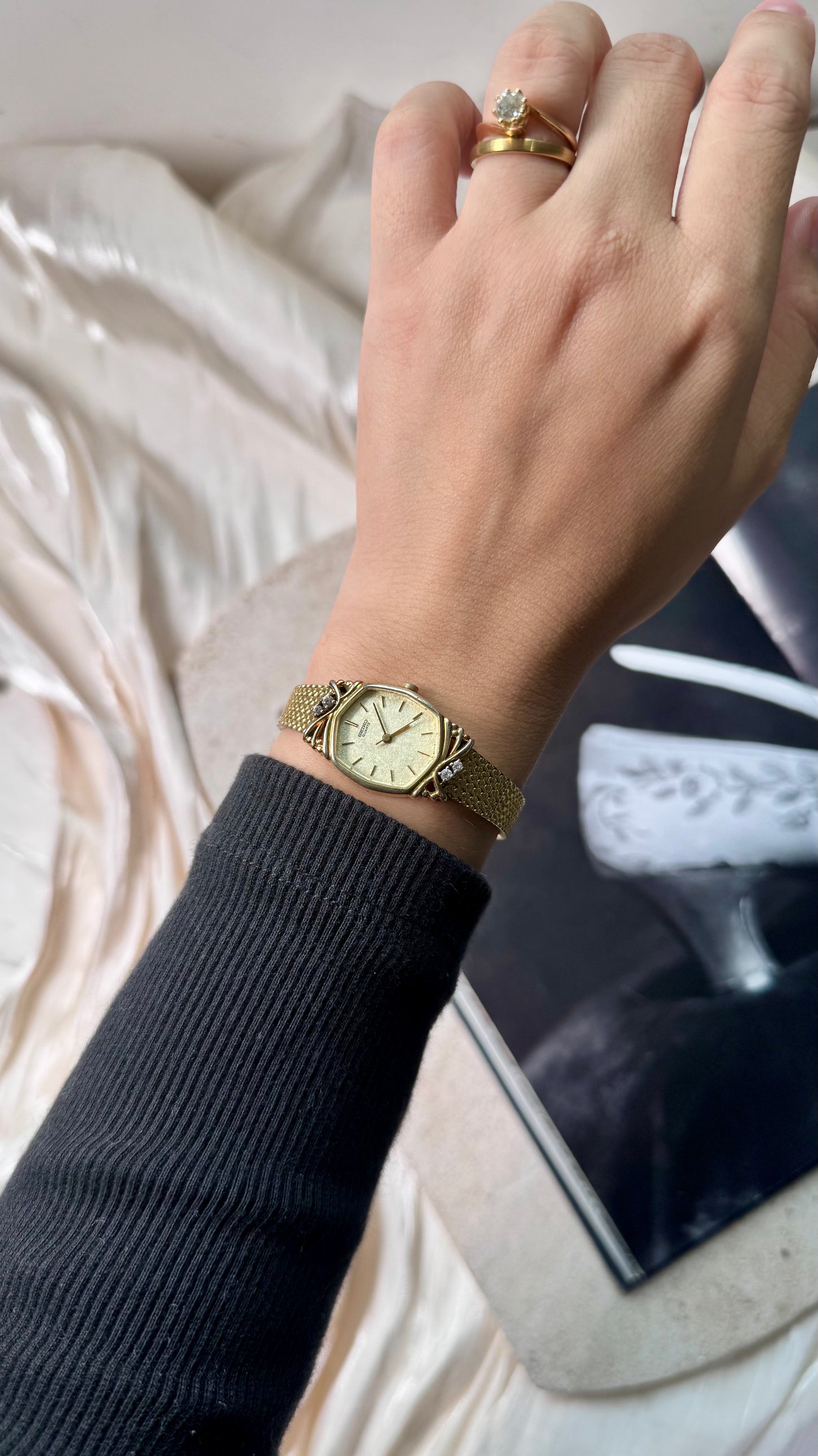 Seiko vintage watch - 18k gold plated with diamonds