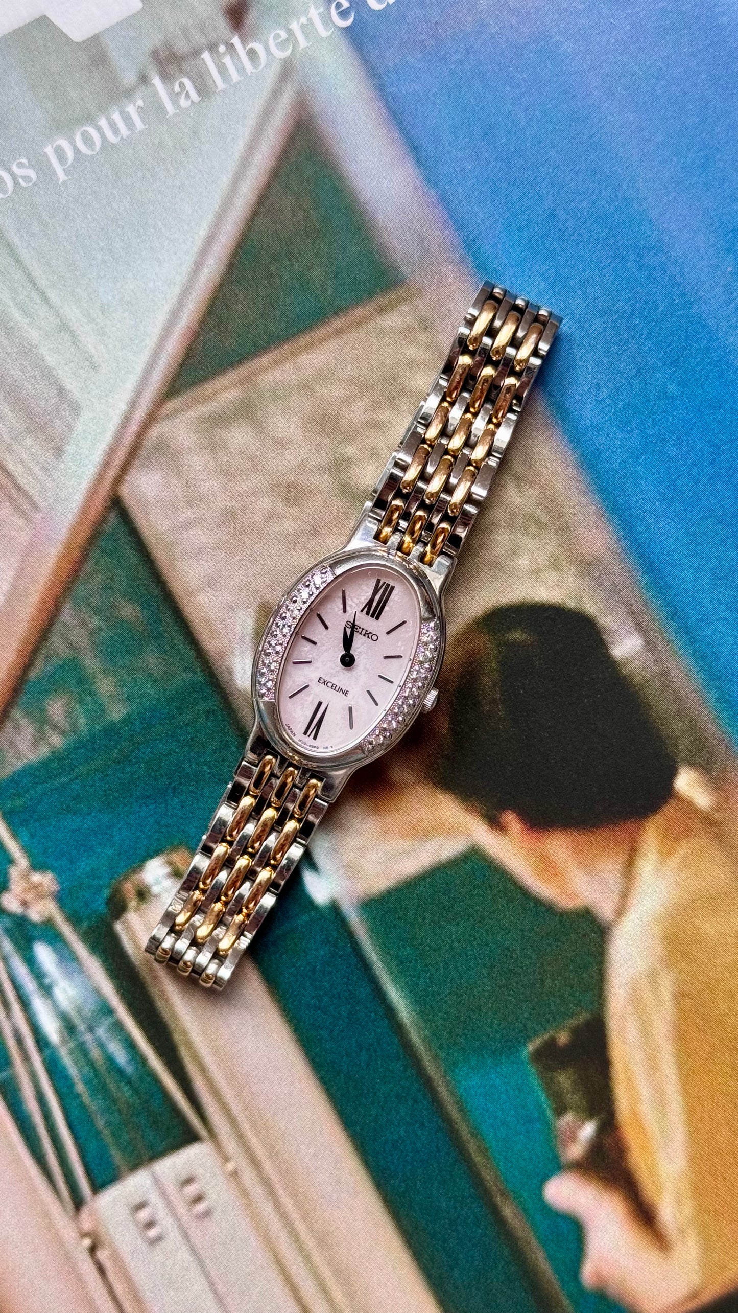 Seiko Exceline 1994 vintage watch - Mother of pearl dial with diamonds