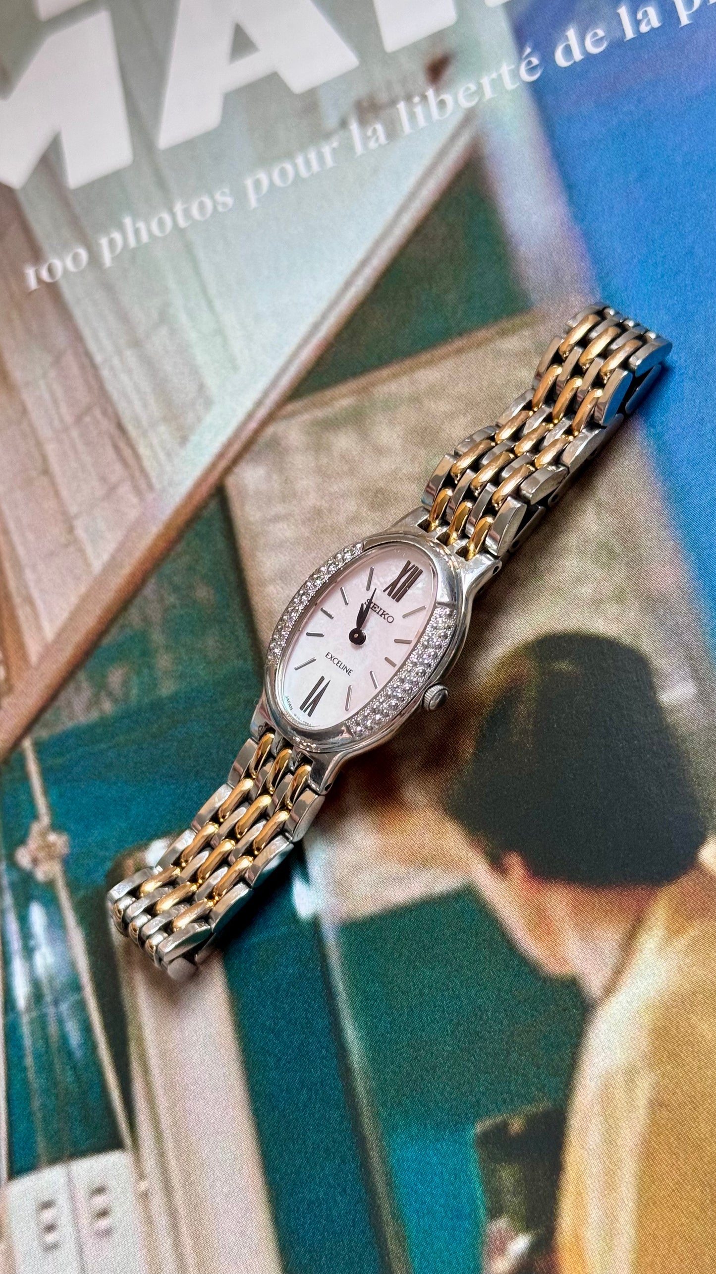 Seiko Exceline 1994 vintage watch - Mother of pearl dial with diamonds