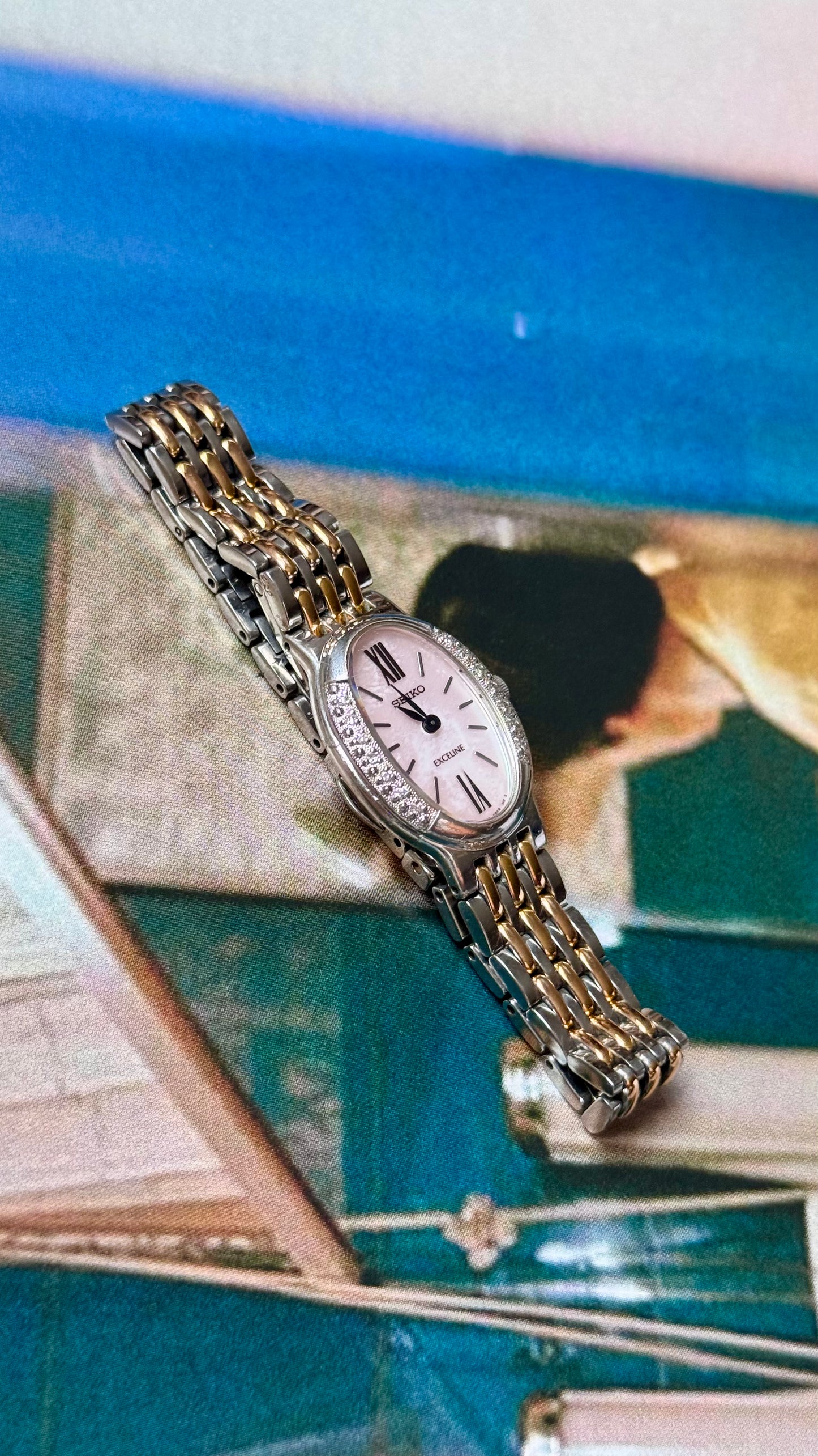Seiko Exceline 1994 vintage watch - Mother of pearl dial with diamonds