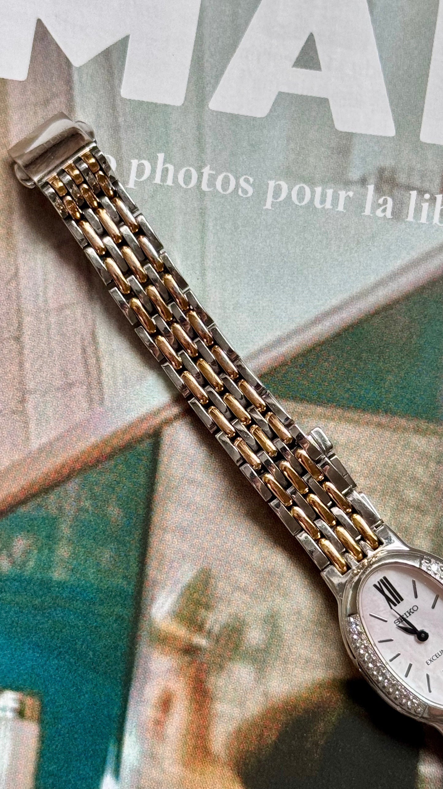 Seiko Exceline 1994 vintage watch - Mother of pearl dial with diamonds