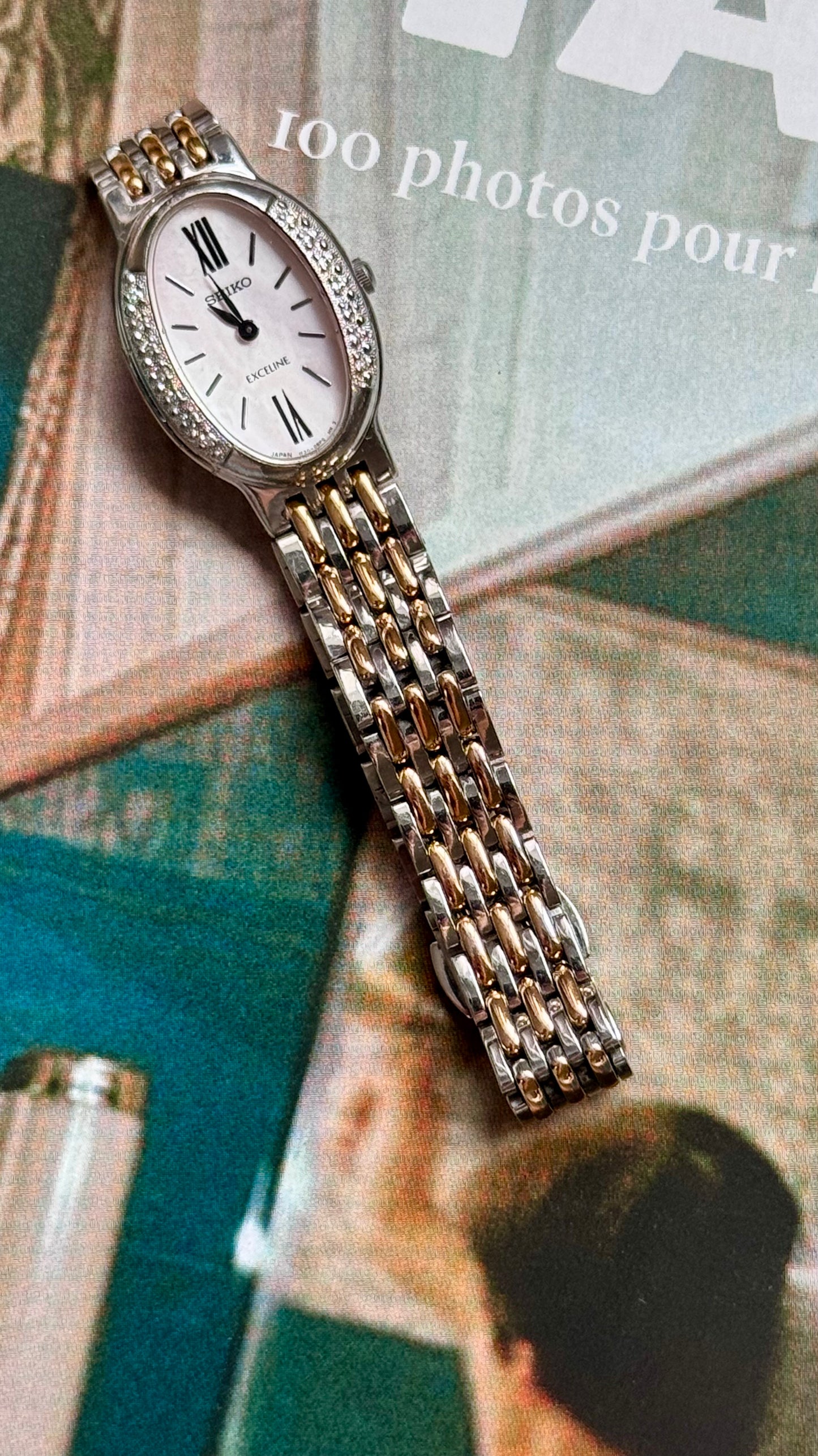 Seiko Exceline 1994 vintage watch - Mother of pearl dial with diamonds