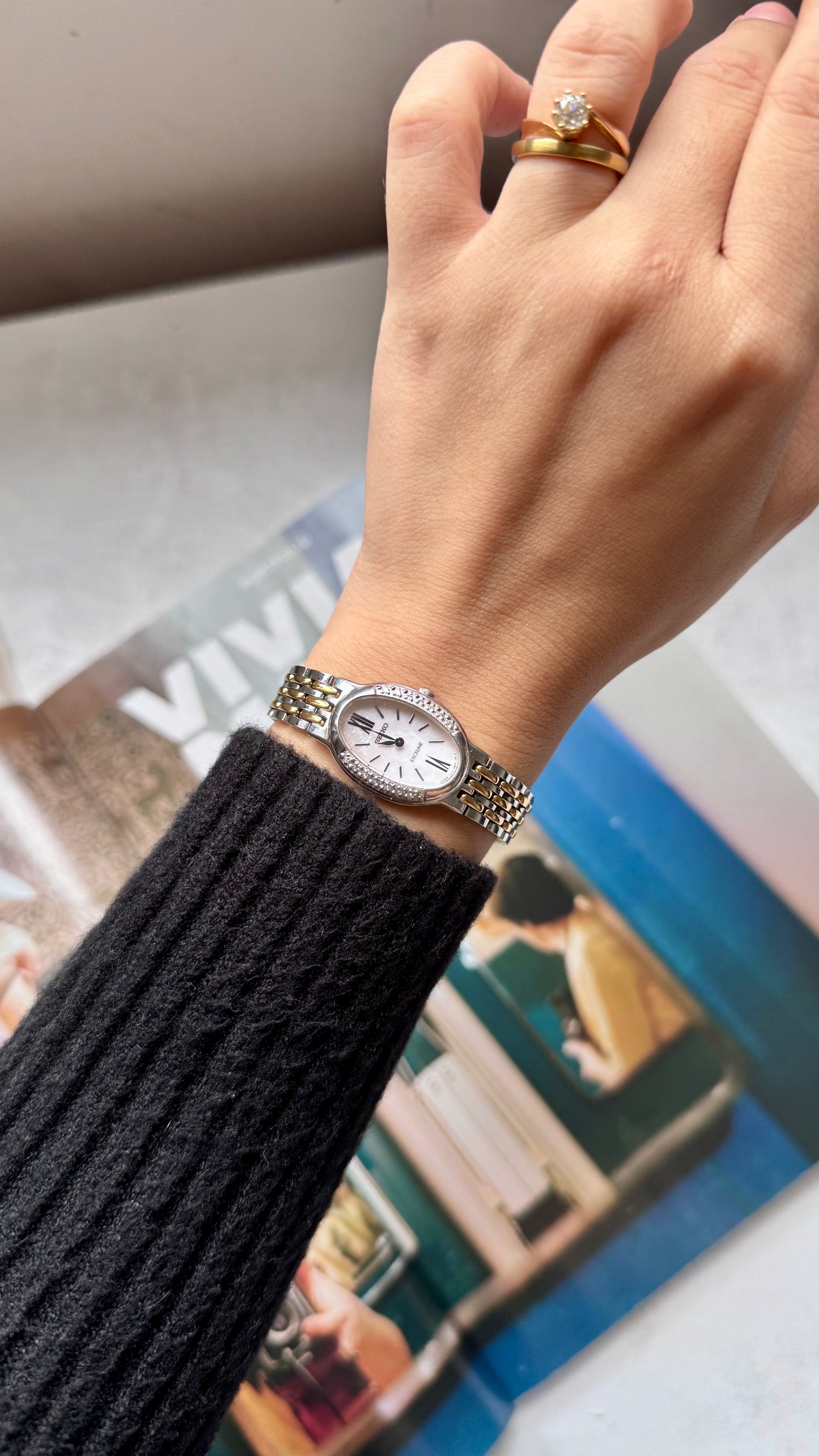 Seiko Exceline 1994 vintage watch - Mother of pearl dial with diamonds