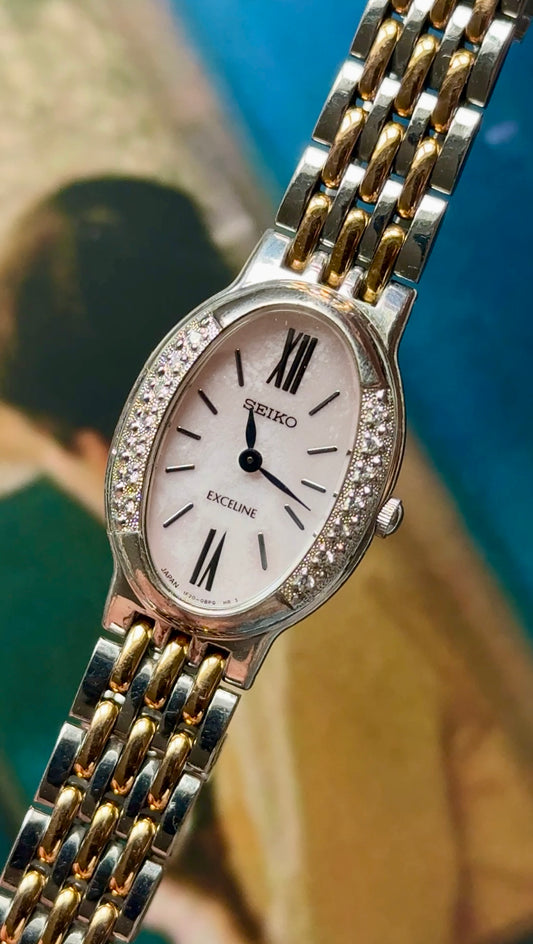 Seiko Exceline 1994 vintage watch - Mother of pearl dial with diamonds