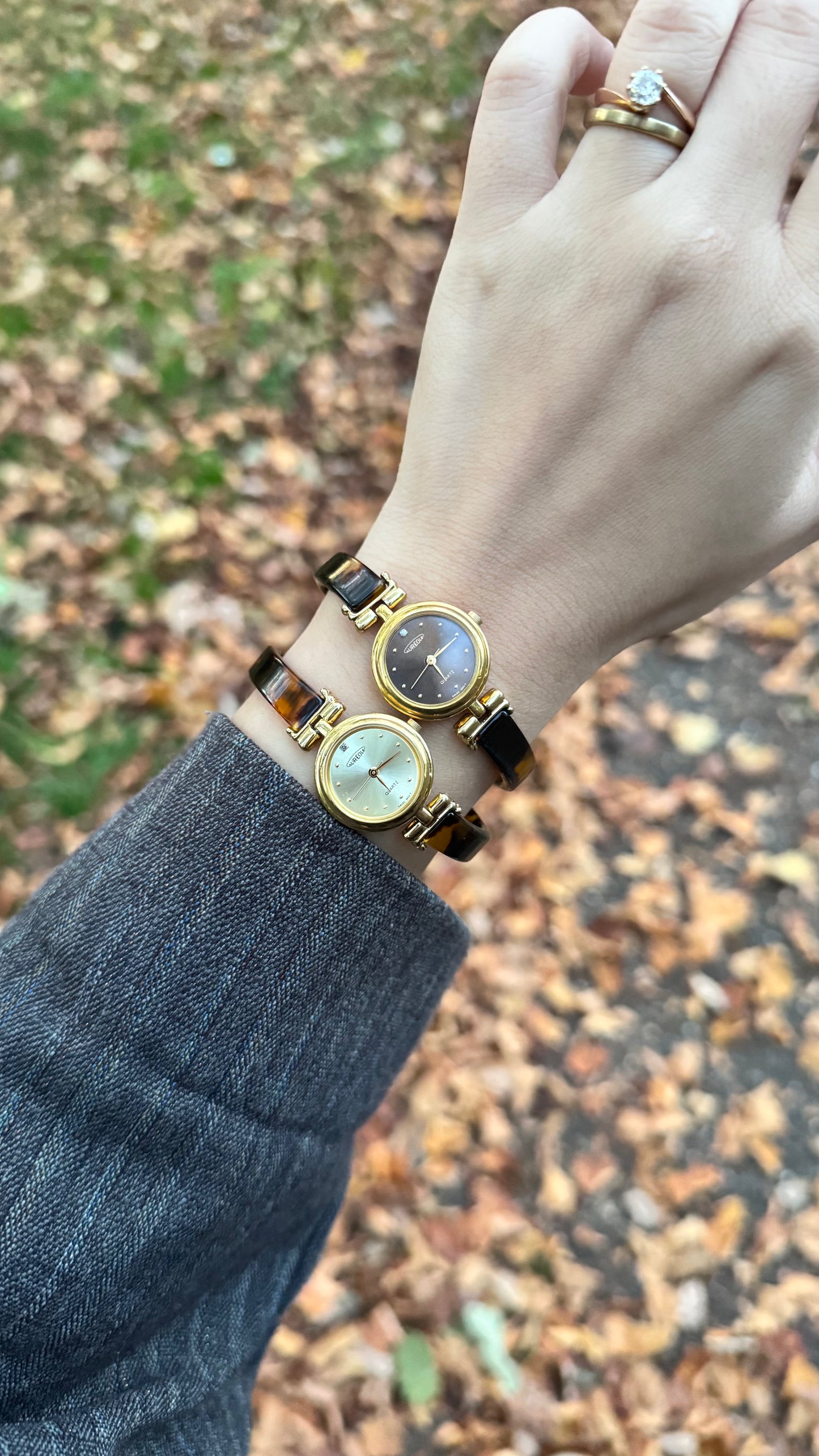 Aureole tortoiseshell inspired & gold vintage watches