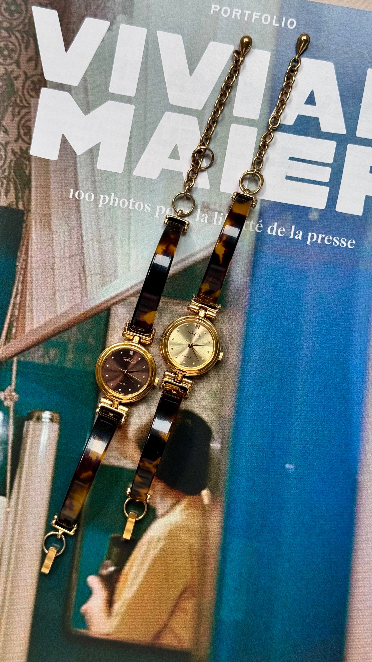 Aureole tortoiseshell inspired & gold vintage watches
