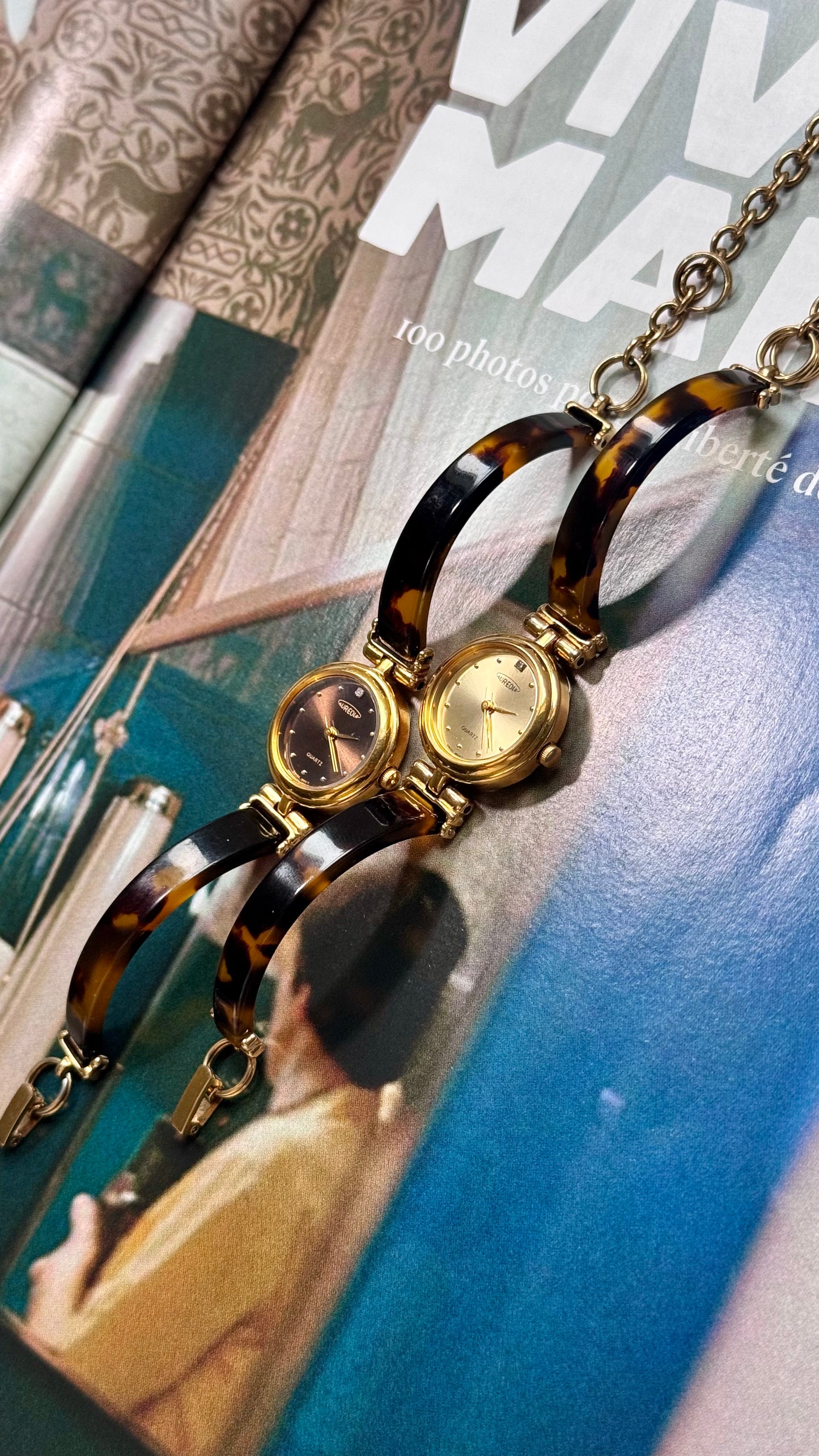 Aureole tortoiseshell inspired & gold vintage watches