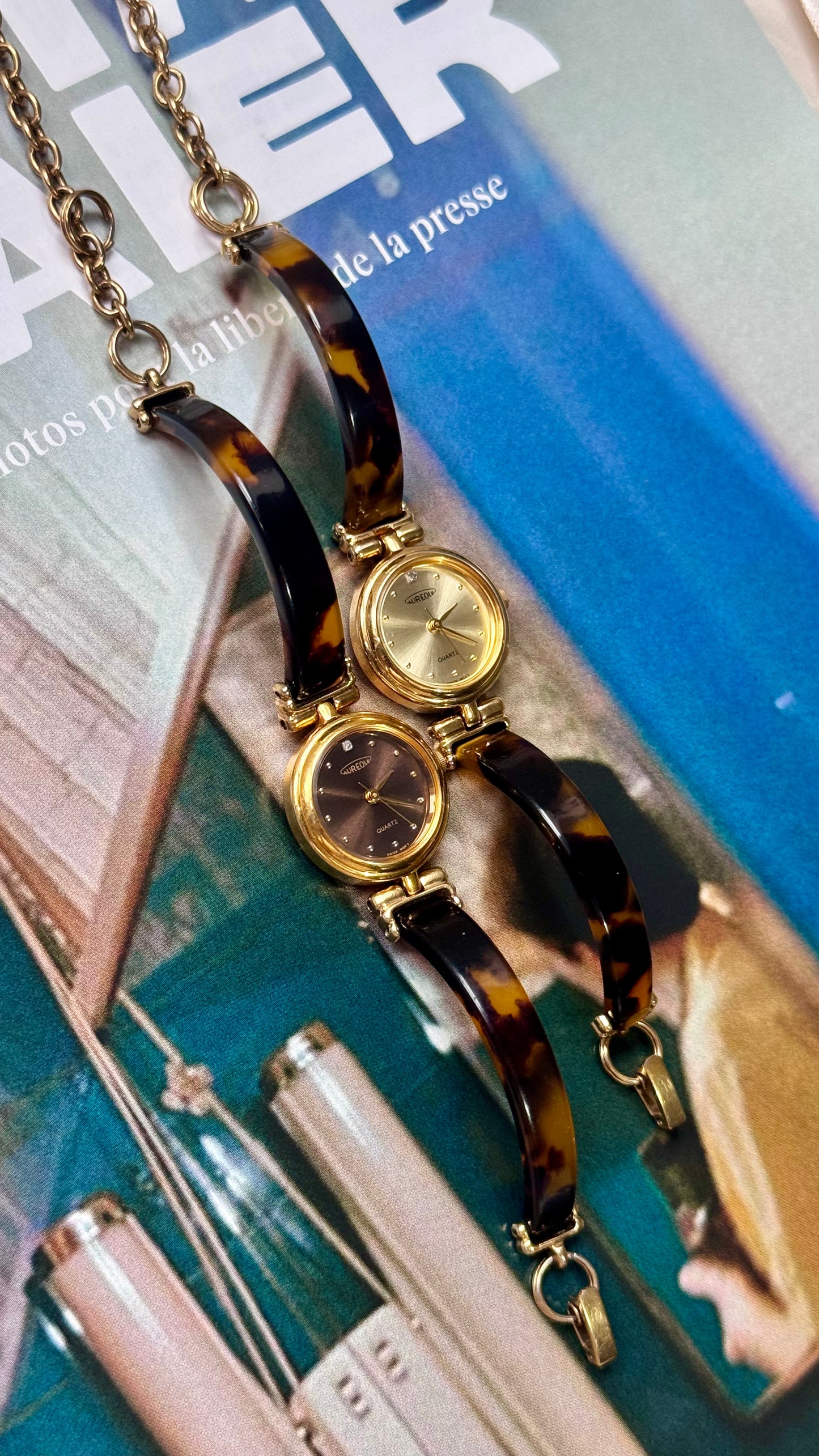 Aureole tortoiseshell inspired & gold vintage watches