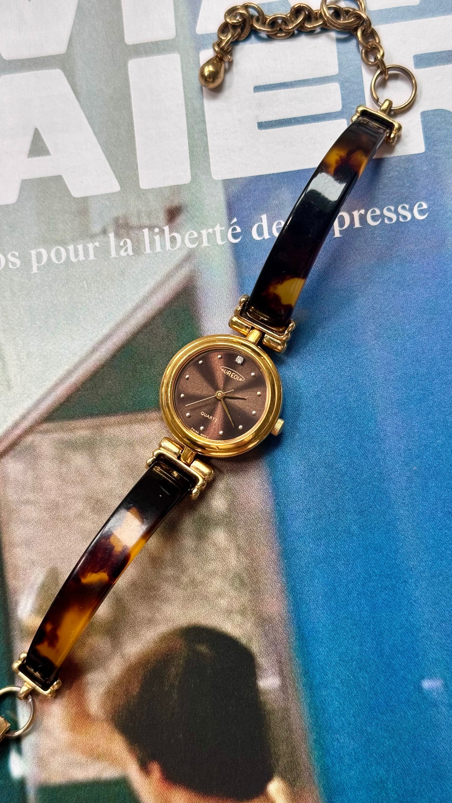 Aureole tortoiseshell inspired & gold vintage watches