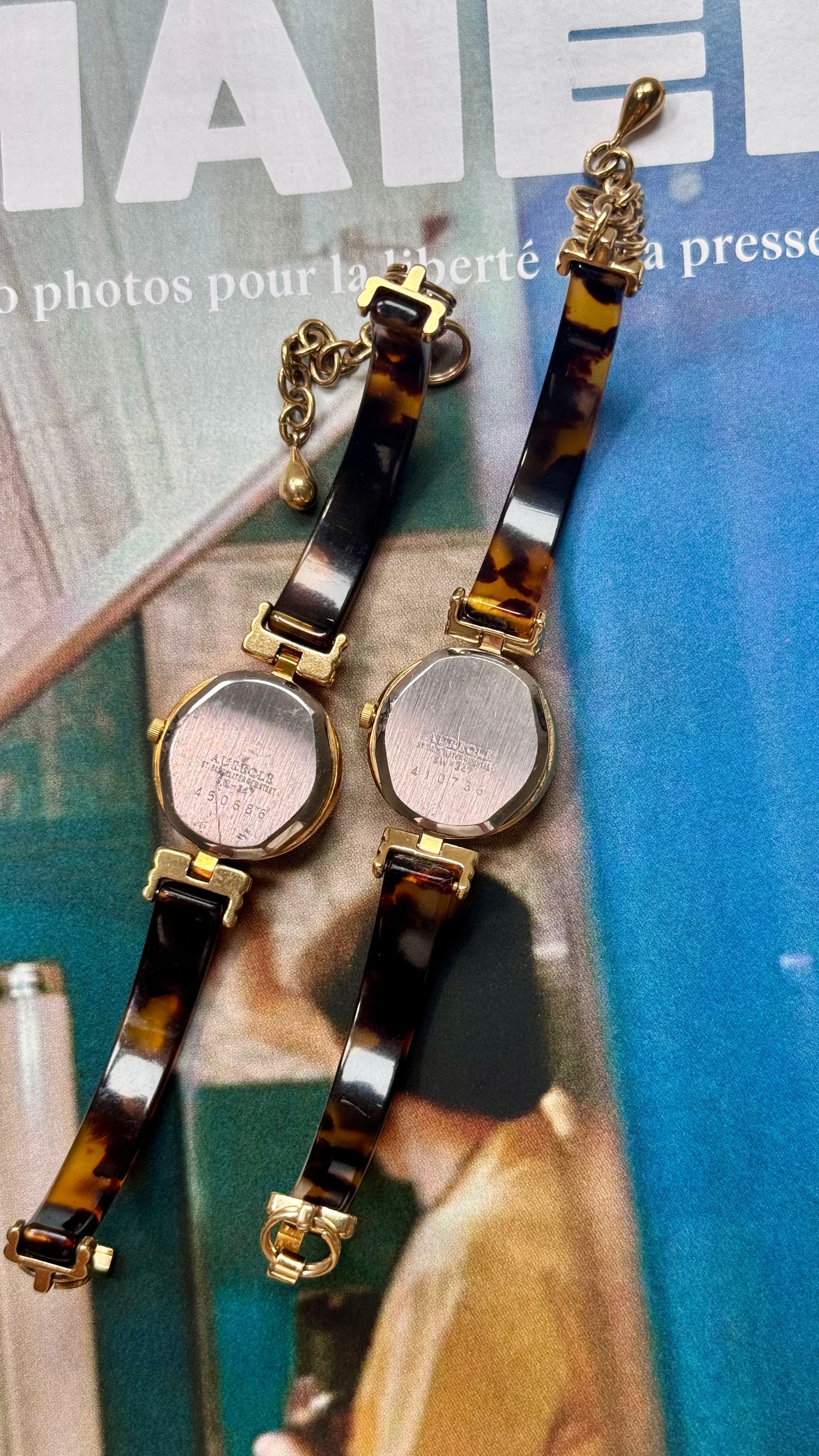 Aureole tortoiseshell inspired & gold vintage watches