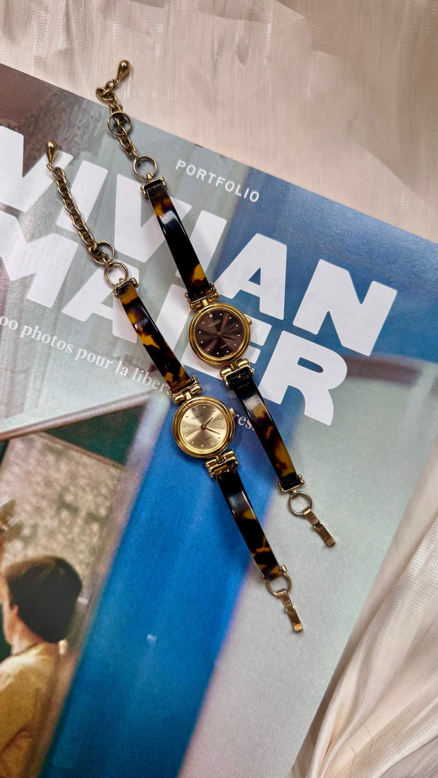 Aureole tortoiseshell inspired & gold vintage watches