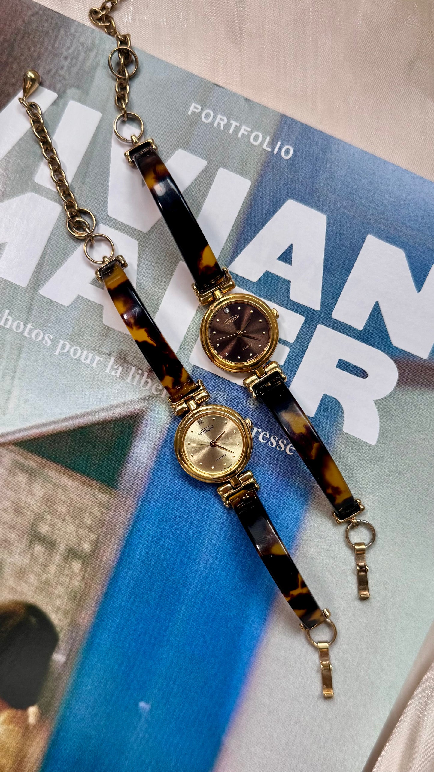 Aureole tortoiseshell inspired & gold vintage watches