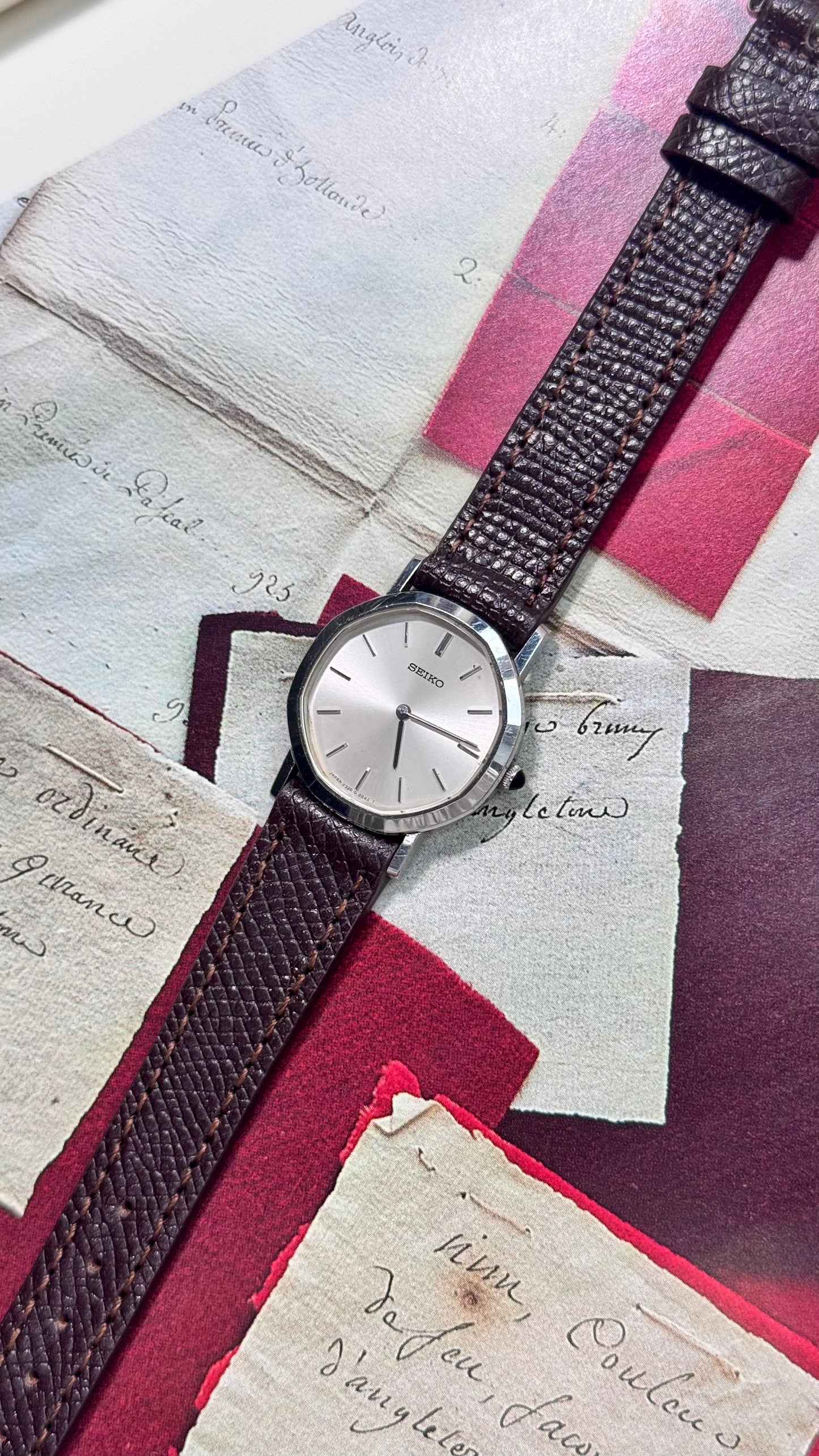 Vintage Seiko Watch 1989, Octagonal Case With Handmade Genuine Leather