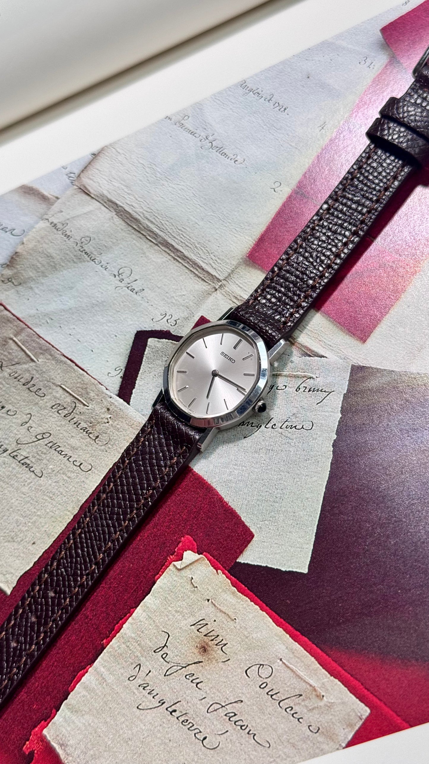 Vintage Seiko Watch 1989, Octagonal Case With Handmade Genuine Leather