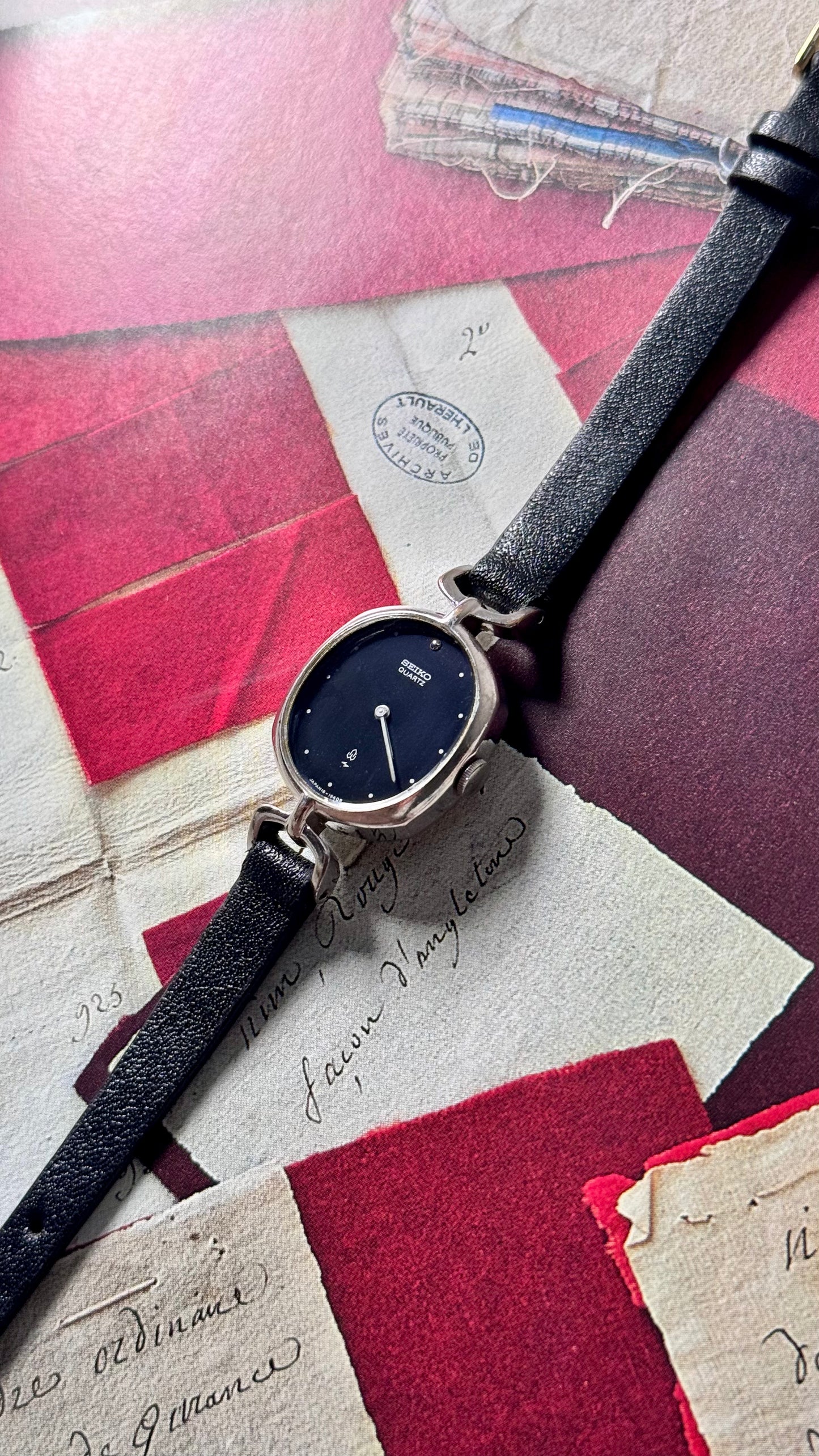 Vintage Seiko 1988 Watch - Palladium Plated, Deep Blue Dial, Bespoke Leather