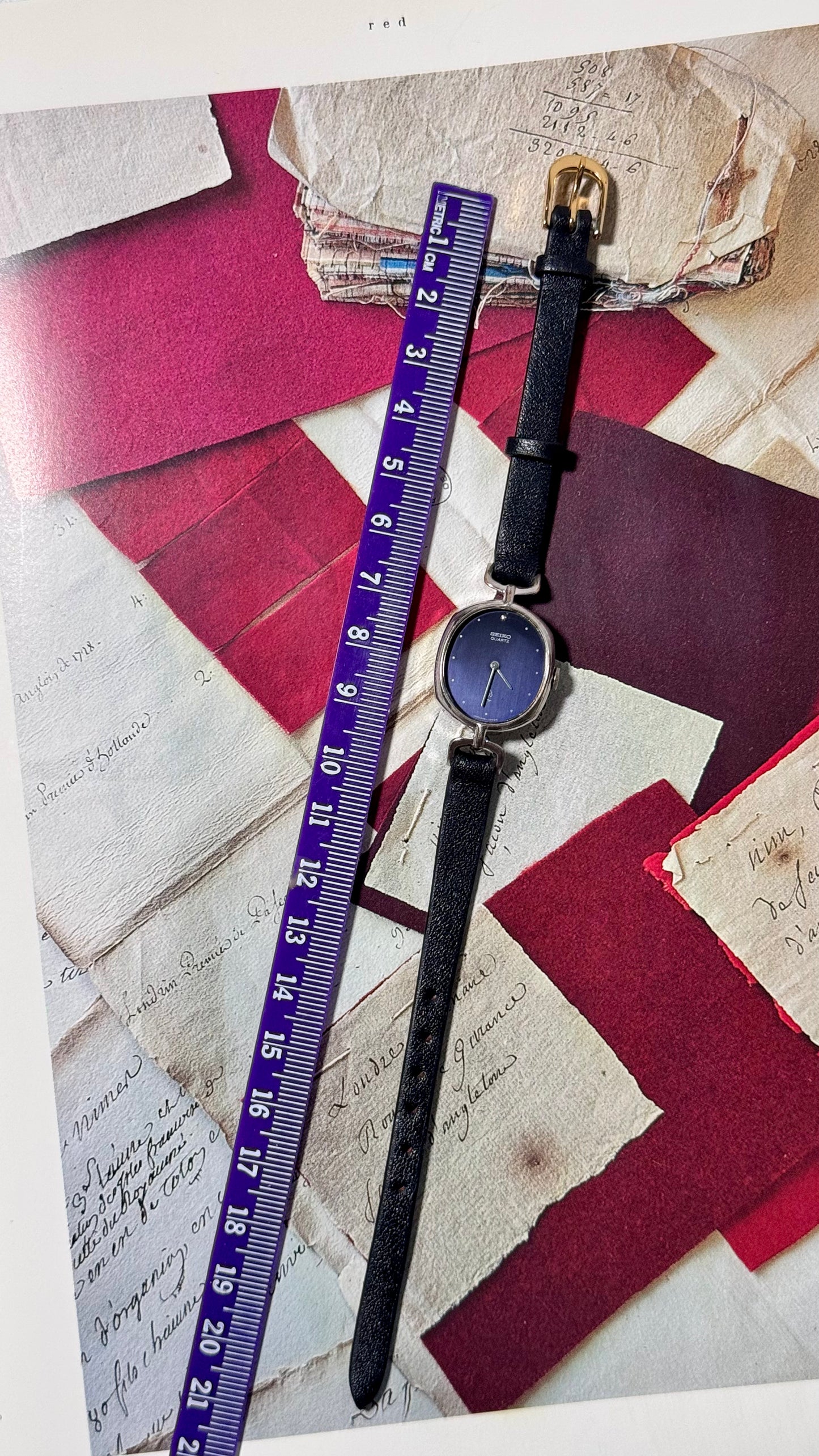 Vintage Seiko 1988 Watch - Palladium Plated, Deep Blue Dial, Bespoke Leather