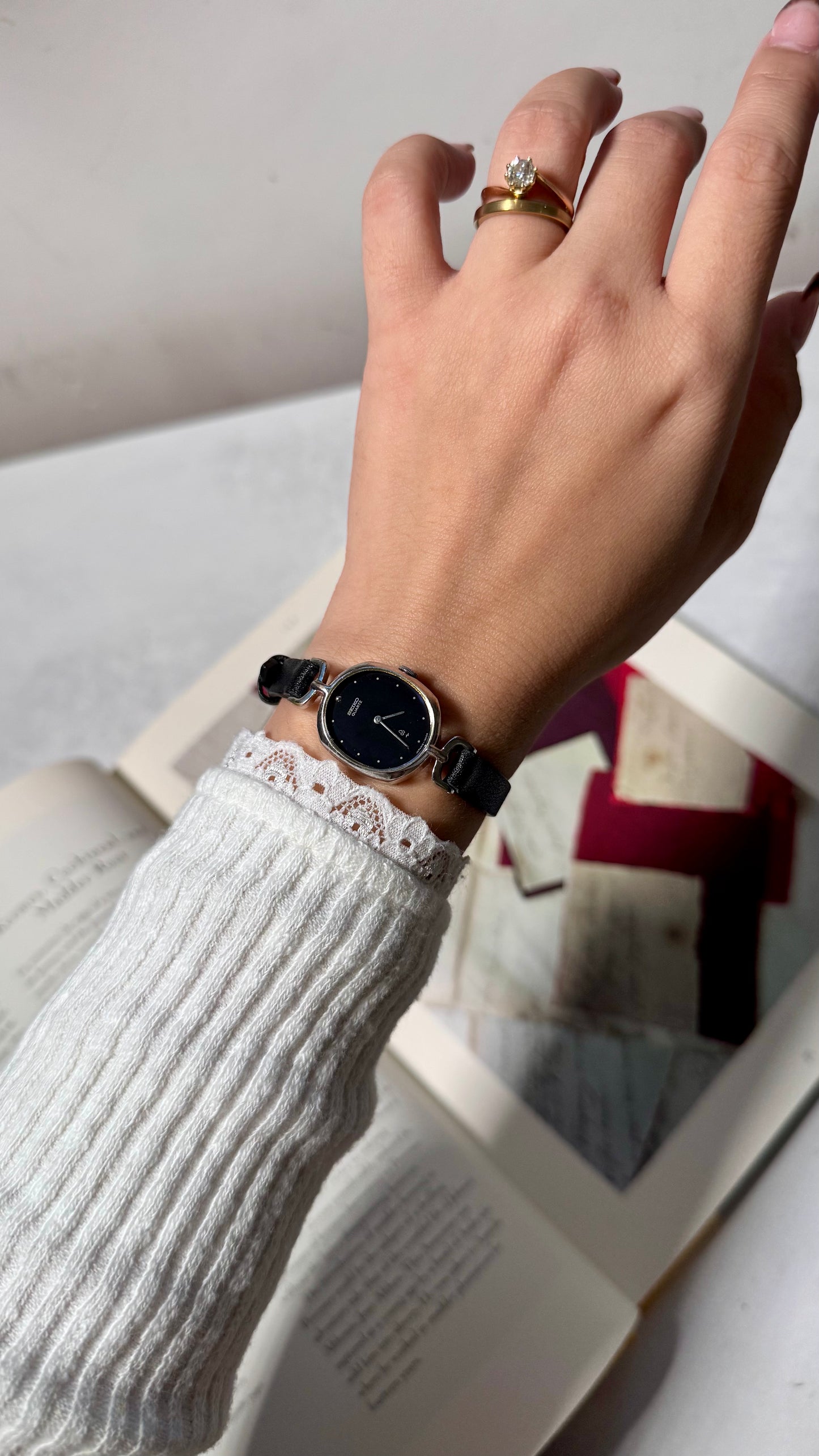 Vintage Seiko 1988 Watch - Palladium Plated, Deep Blue Dial, Bespoke Leather