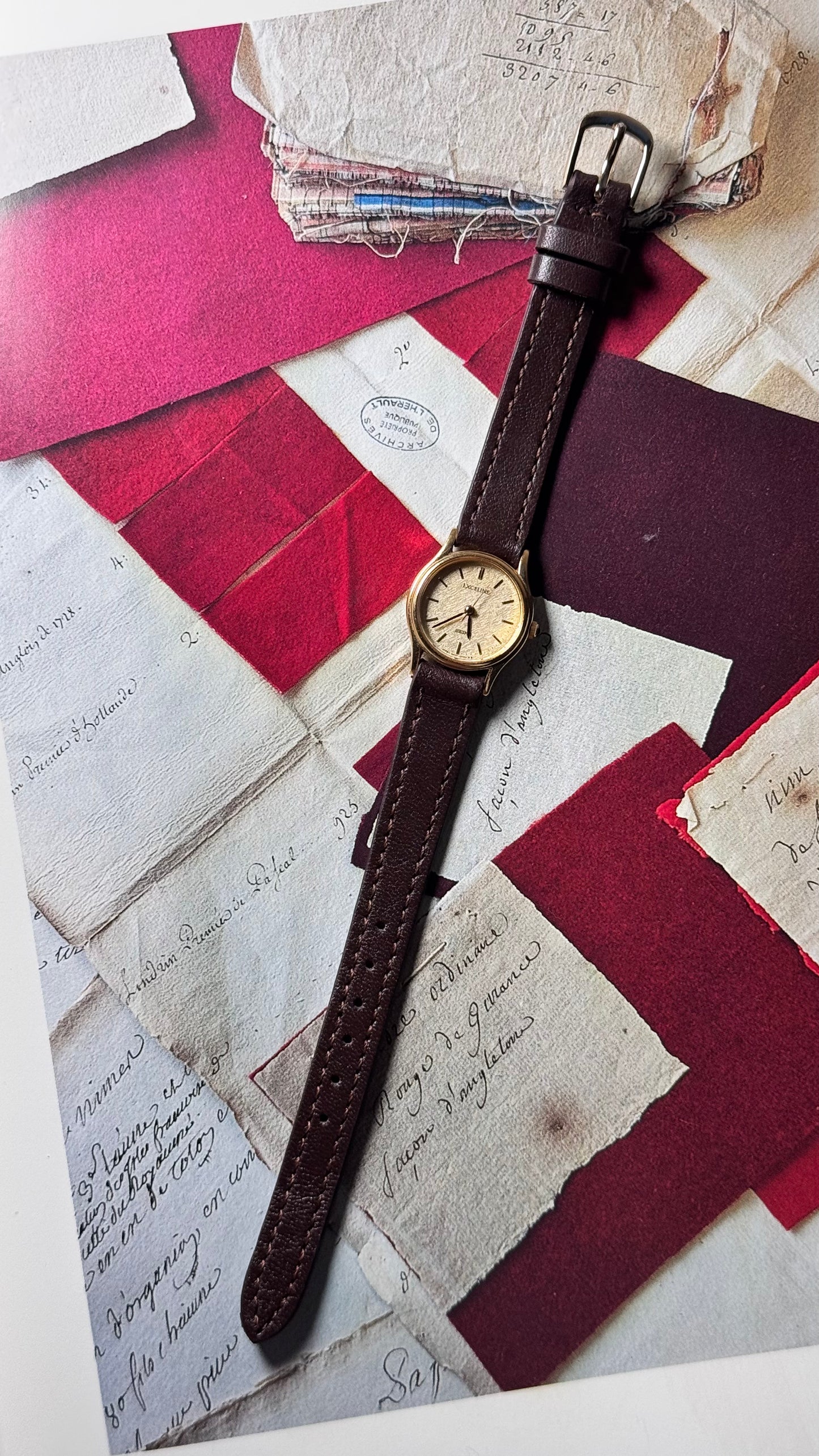 Vintage Seiko Exceline 1994 Watch - 30 Micron Gold Plated, Champaign Dial, Bespoke Leather