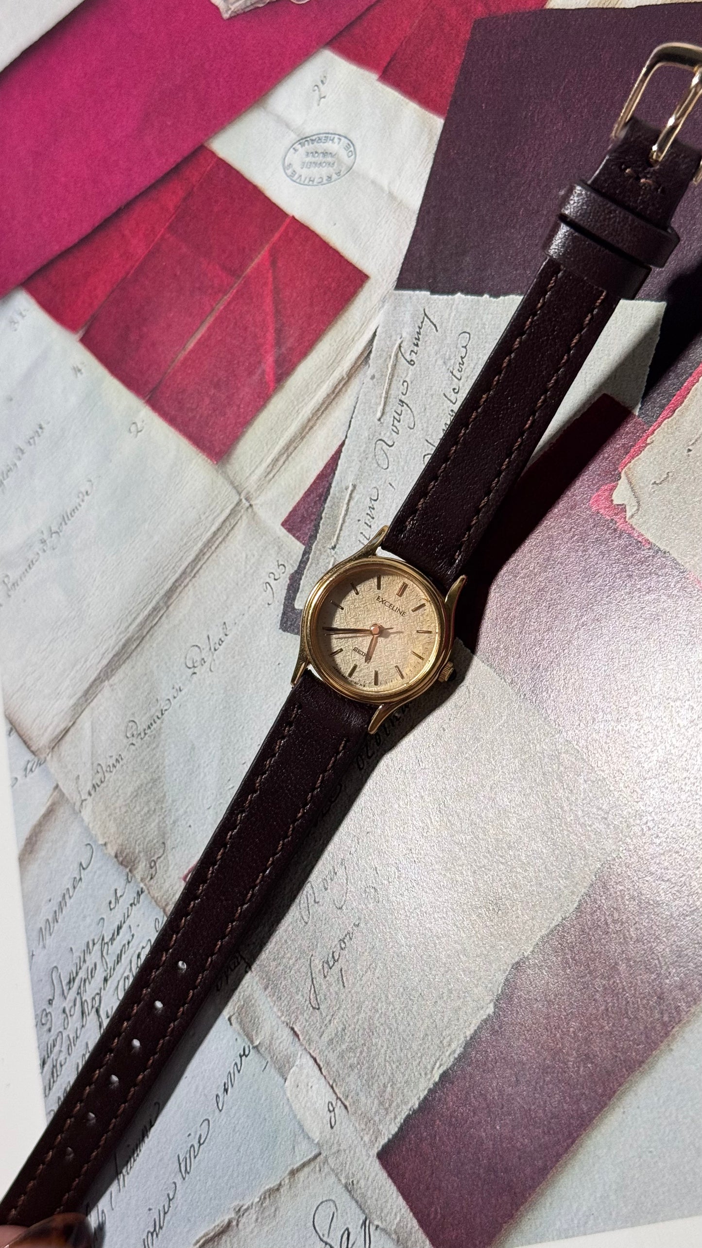 Vintage Seiko Exceline 1994 Watch - 30 Micron Gold Plated, Champaign Dial, Bespoke Leather