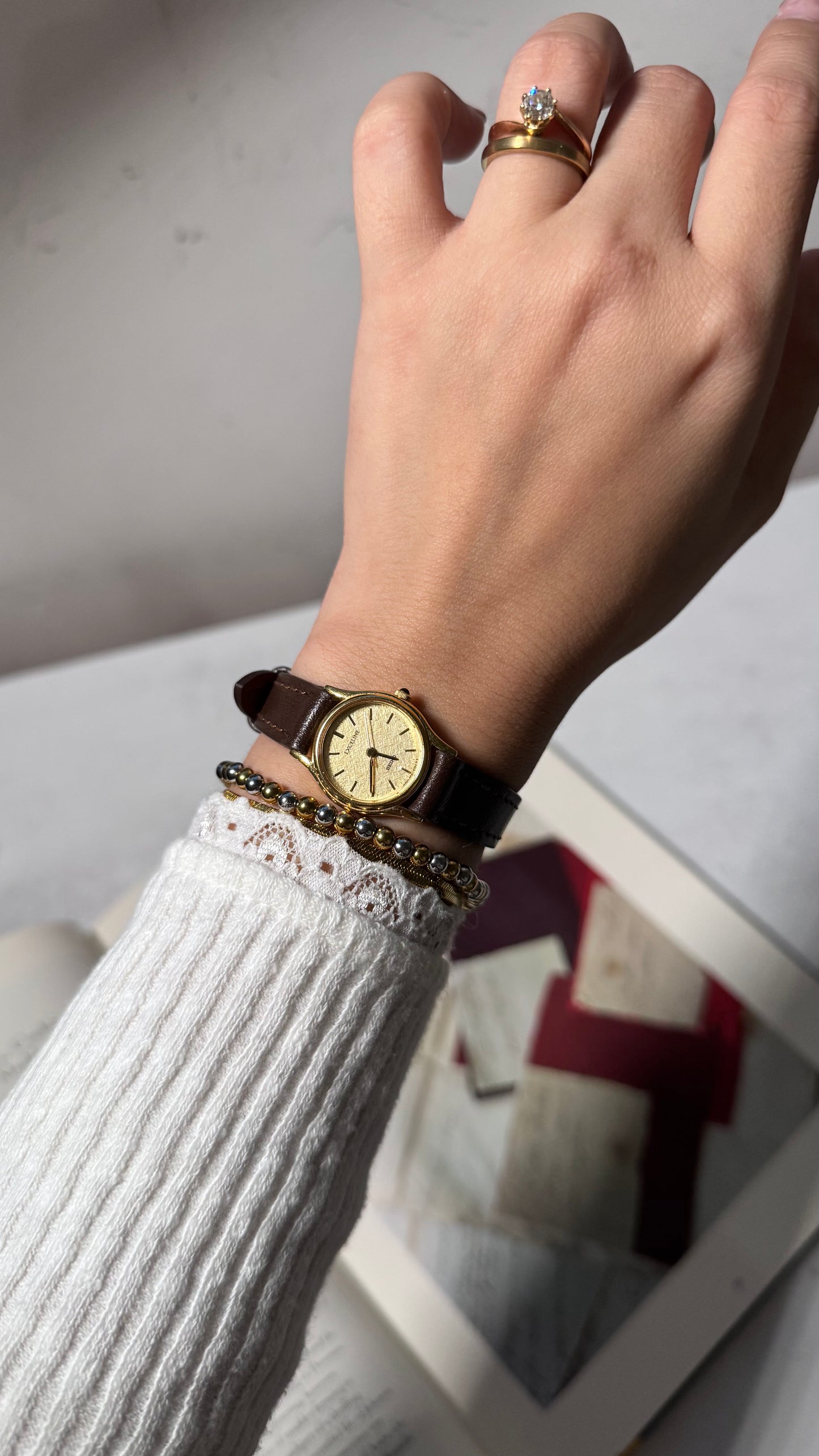 Vintage Seiko Exceline 1994 Watch - 30 Micron Gold Plated, Champaign Dial, Bespoke Leather