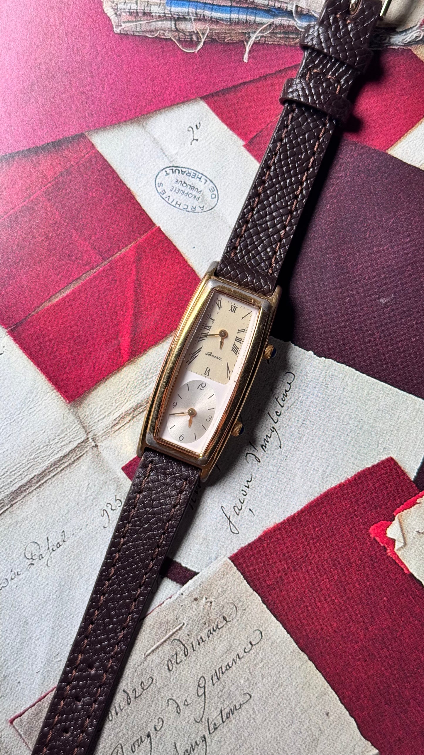 Vintage Citizen Noevir Dual Time Watch, Bespoke Leather