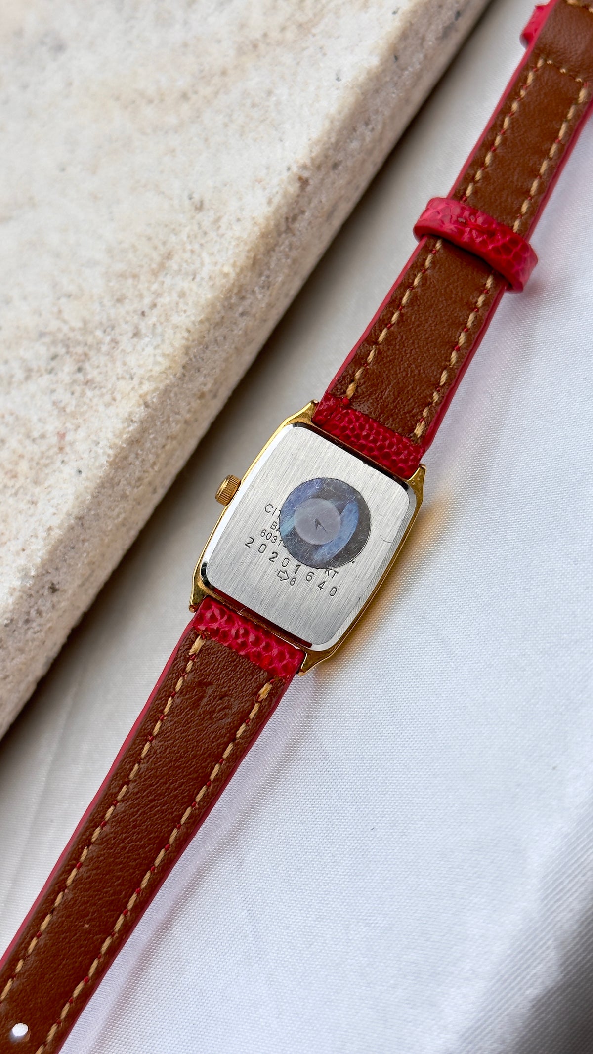 Classic Citizen vintage tank watch 1992 - 18k Gold Plate, Bespoke Leather