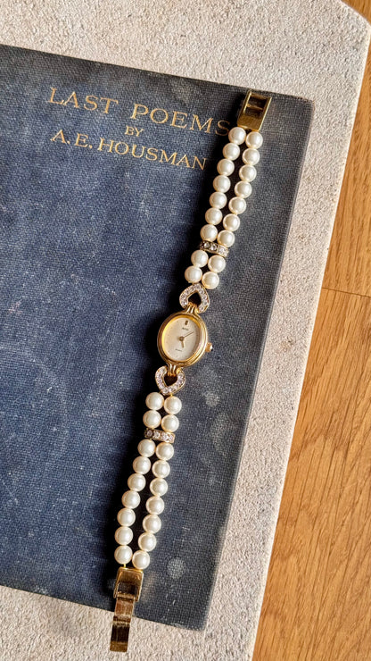 Avon vintage watch - faux pearl bracelet