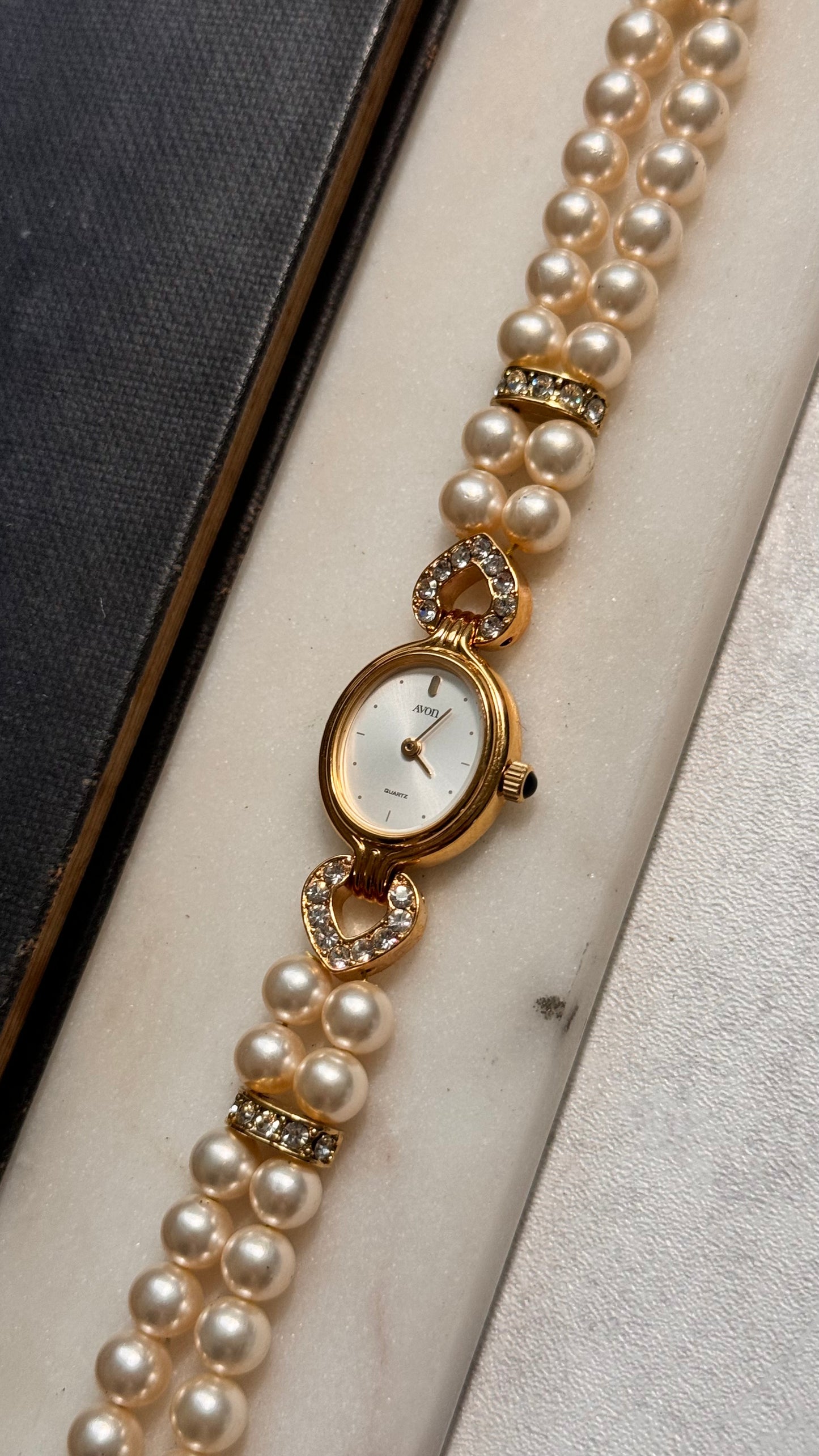 Avon vintage watch - faux pearl bracelet