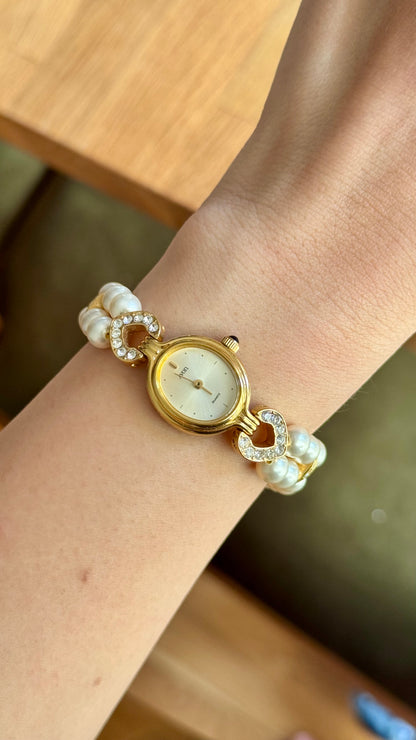 Avon vintage watch - faux pearl bracelet