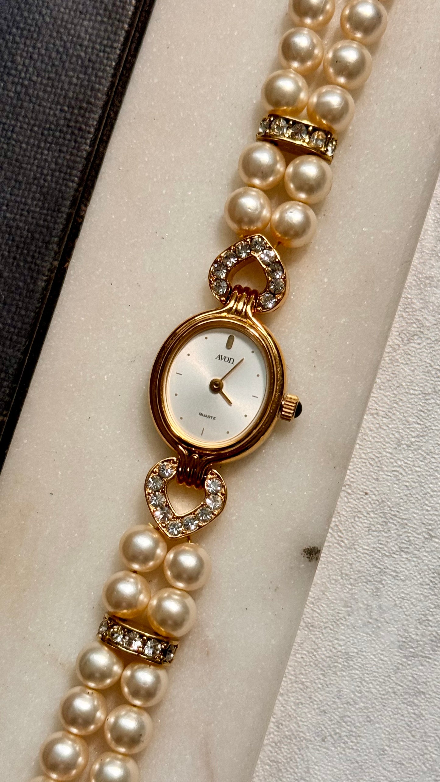 Avon vintage watch - faux pearl bracelet