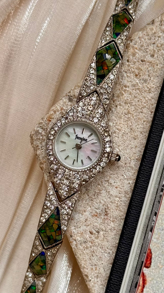 Femme vintage watch - natural opal with pearl dial