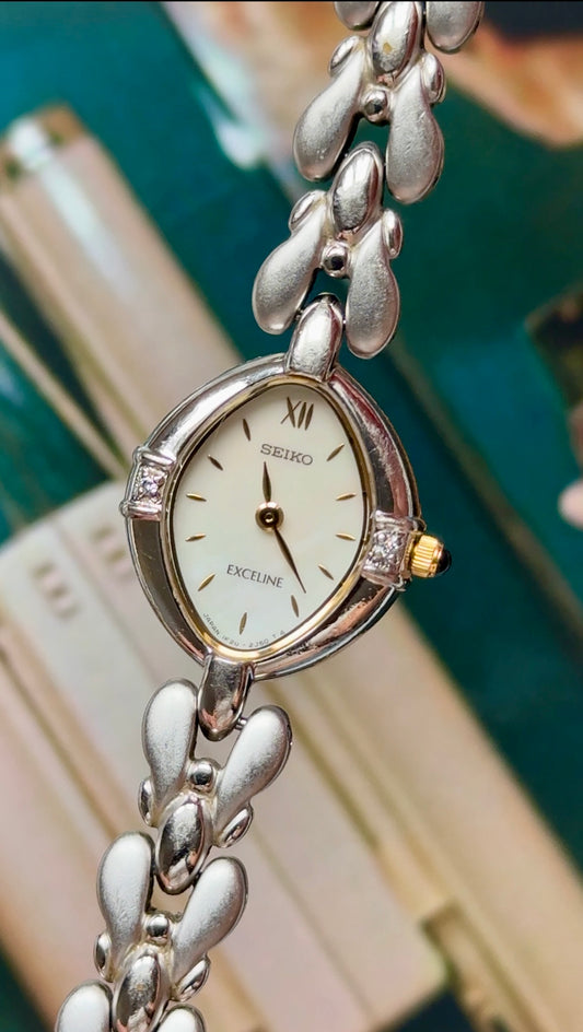 Seiko Exceline 1999 vintage watch - Mother of pearl dial with diamonds