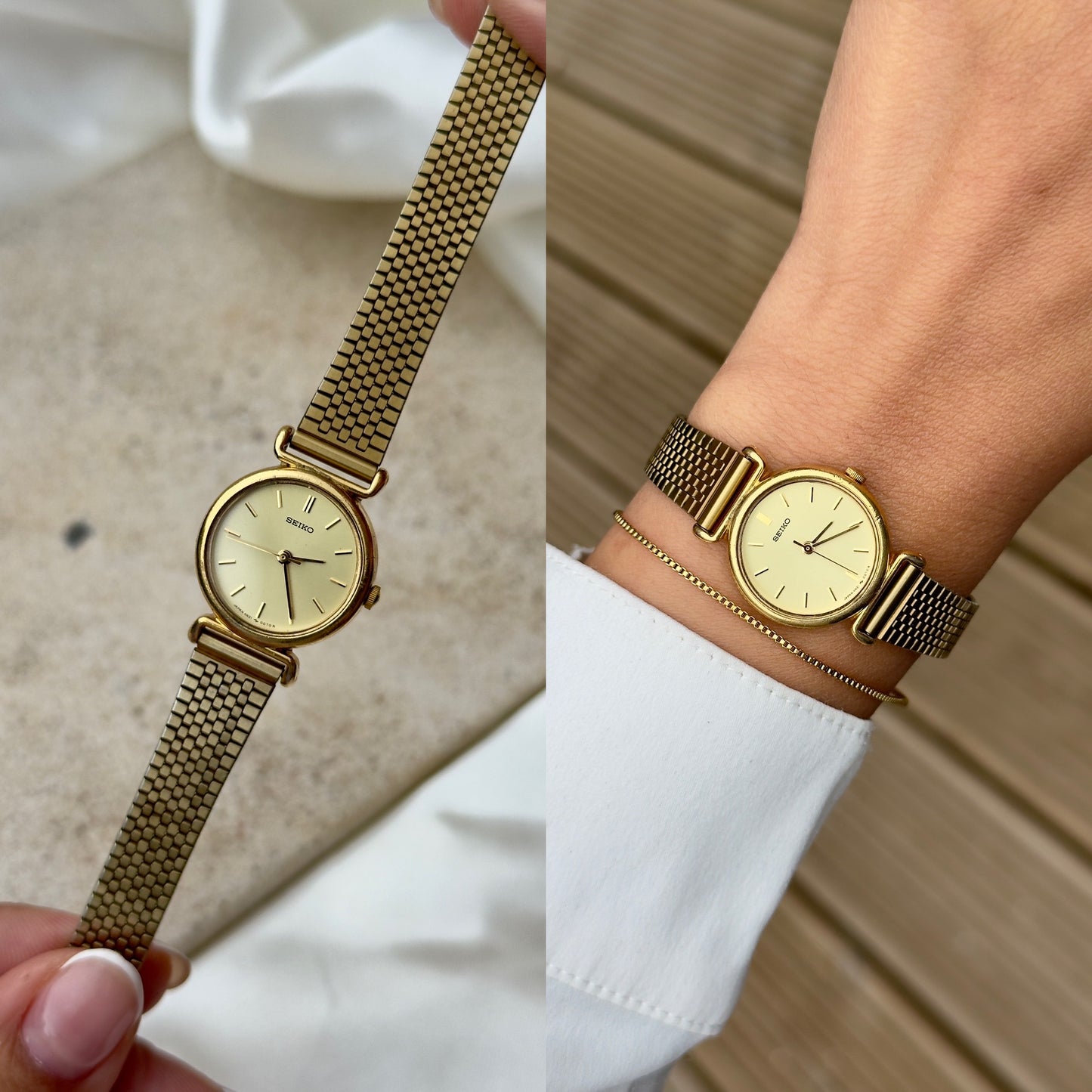Seiko Mesh Bracelet Vintage Watch 1995 - Champagne Dial