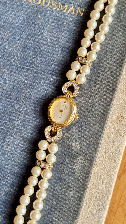Avon vintage watch - faux pearl bracelet