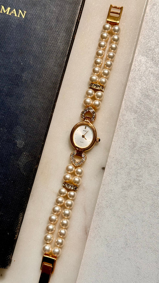 Avon vintage watch - faux pearl bracelet