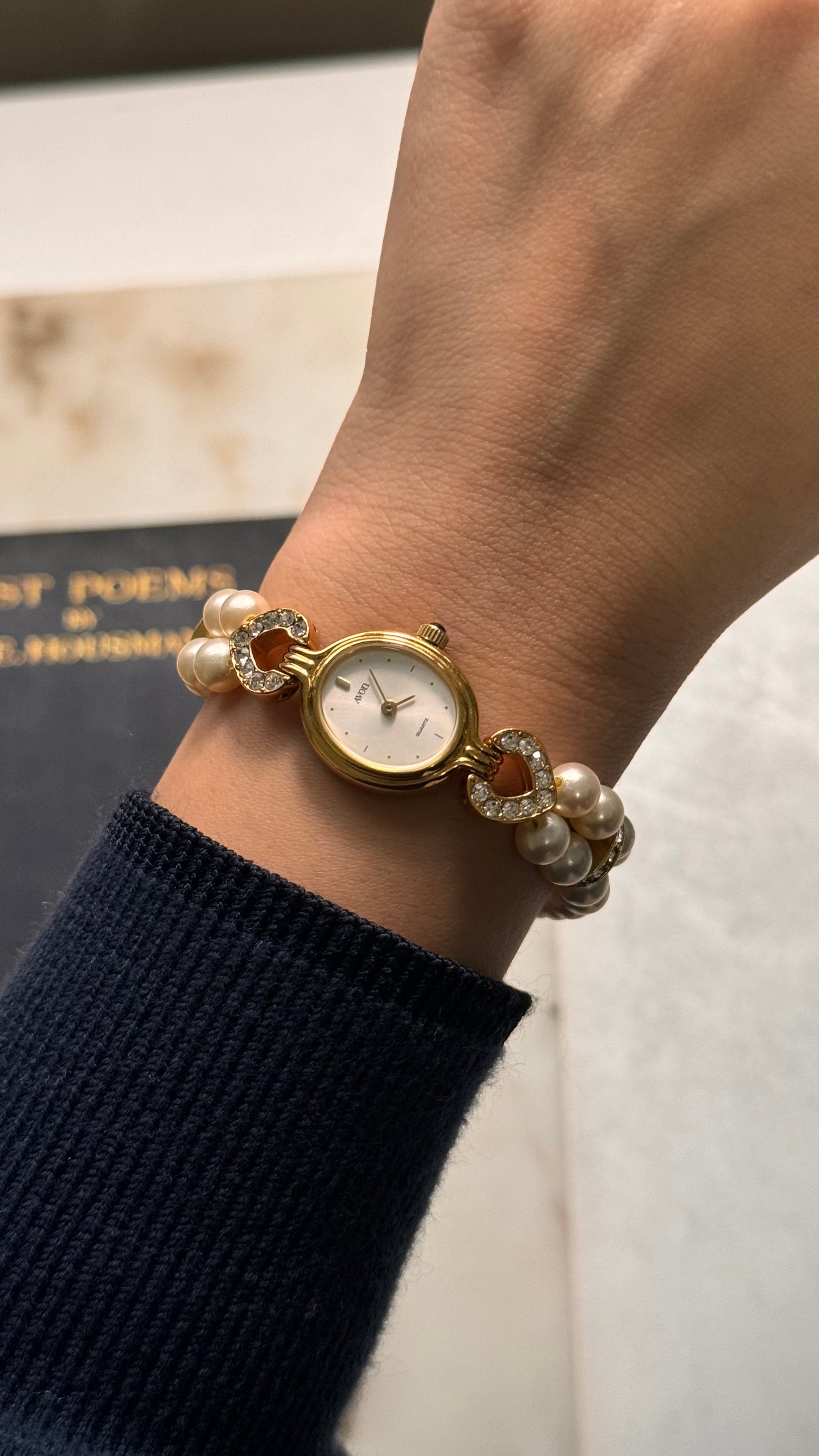 Avon vintage watch - faux pearl bracelet