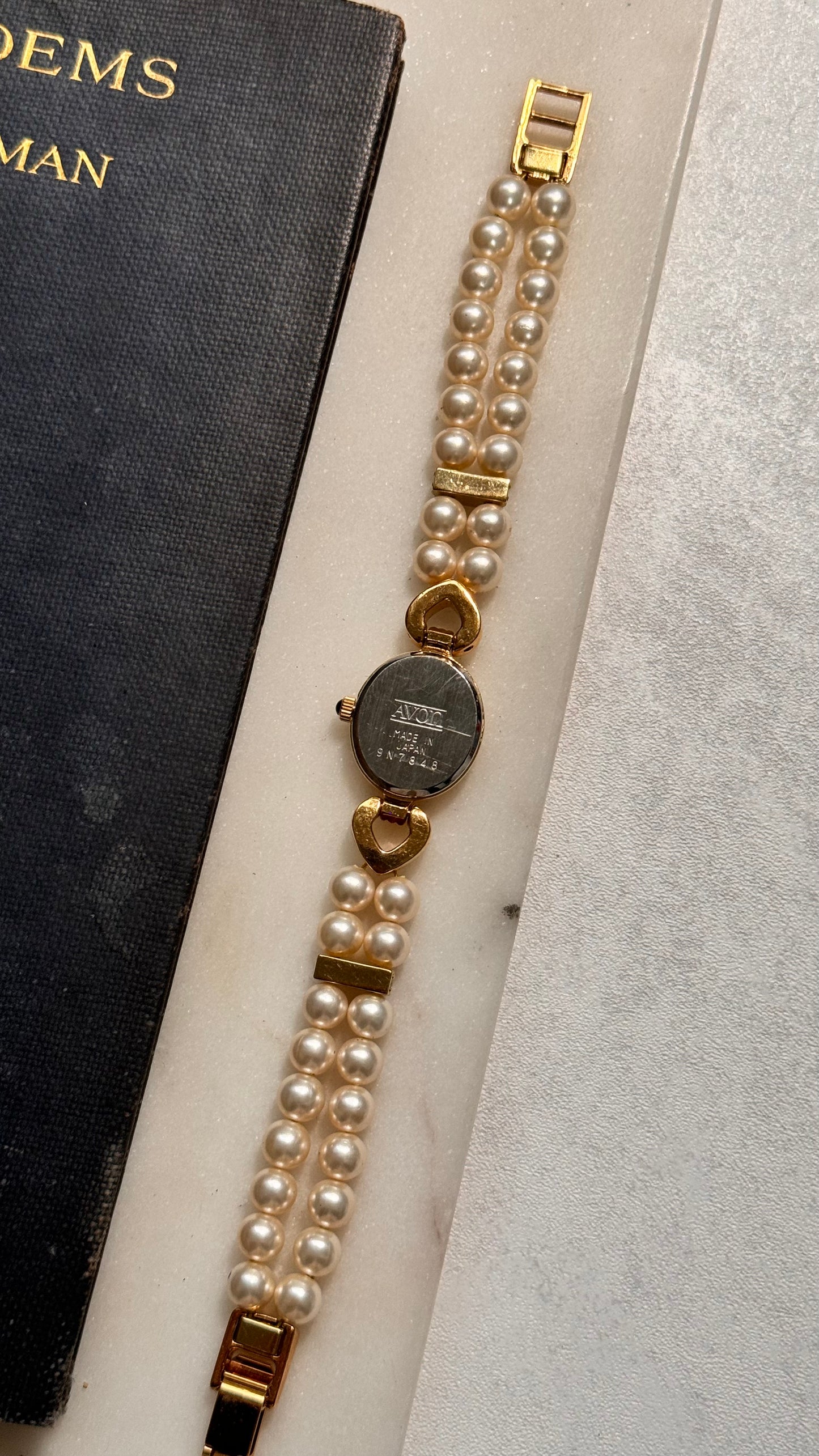 Avon vintage watch - faux pearl bracelet