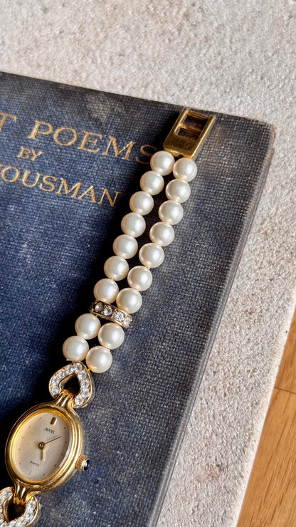 Avon vintage watch - faux pearl bracelet