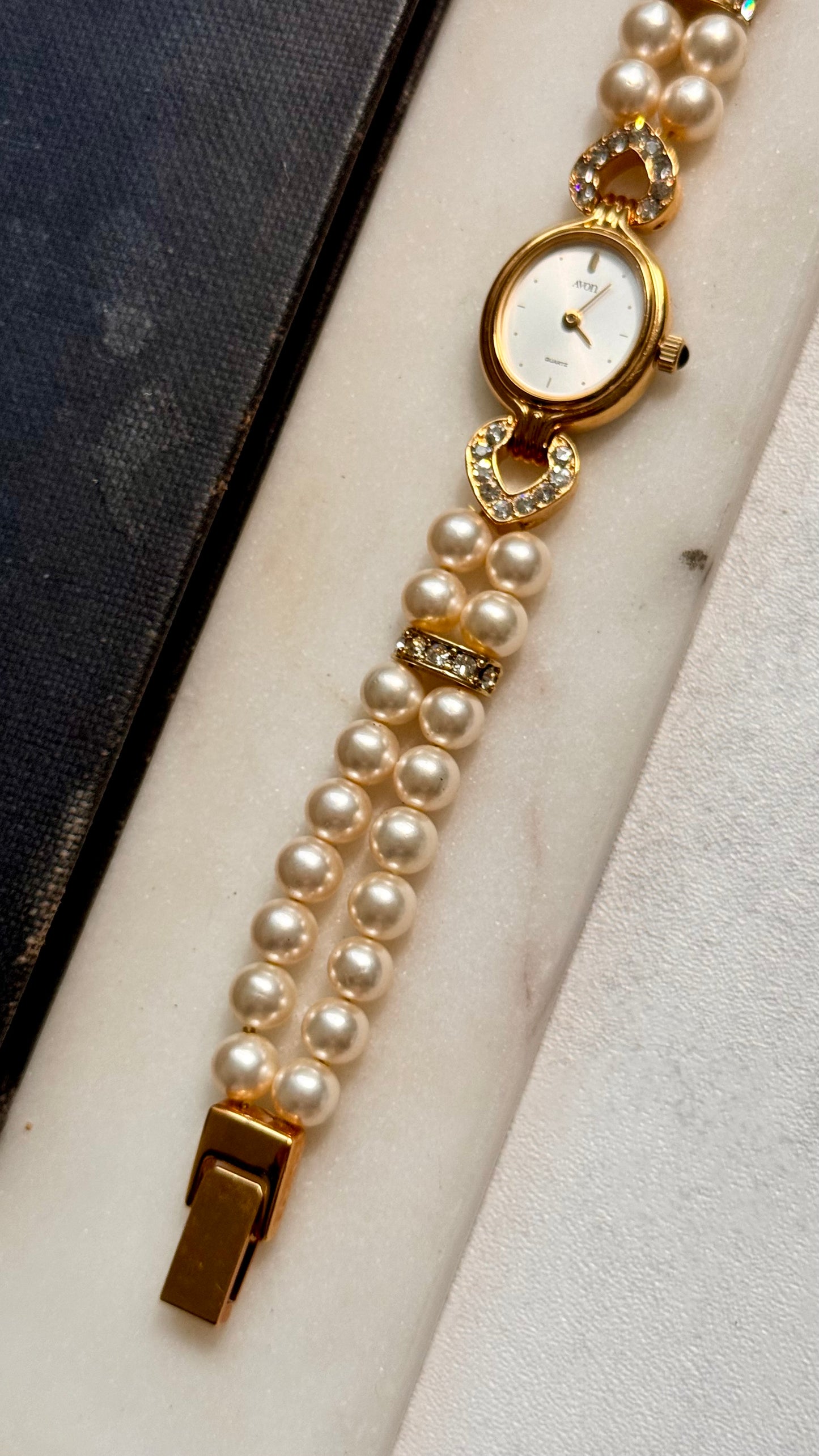 Avon vintage watch - faux pearl bracelet