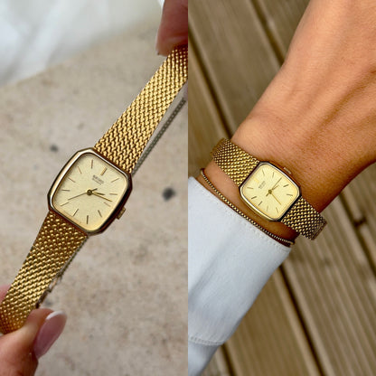 Vintage Seiko Integrated Woven Bracelet Watch 1983 - gold plated