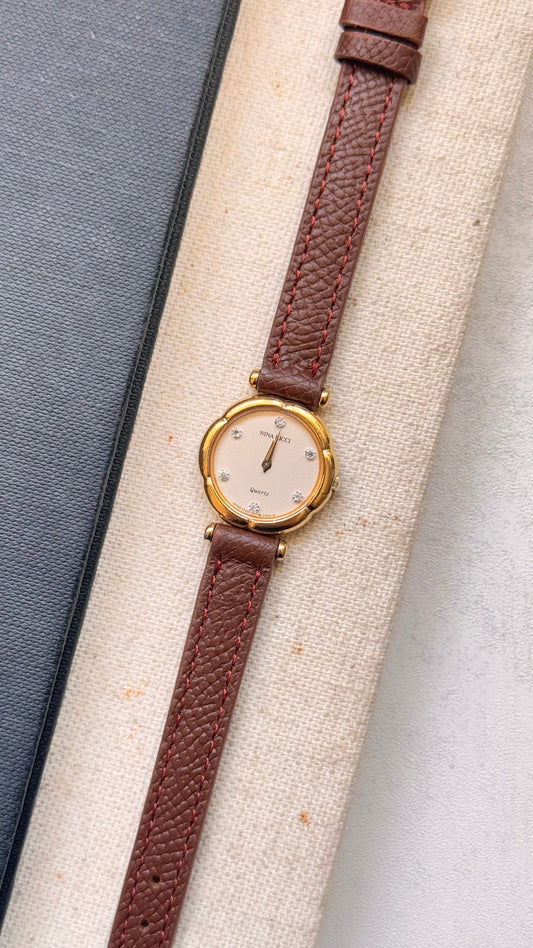 Nina Ricci vintage watch - gold plated and natural diamonds