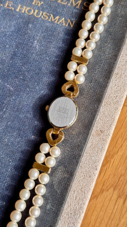 Avon vintage watch - faux pearl bracelet