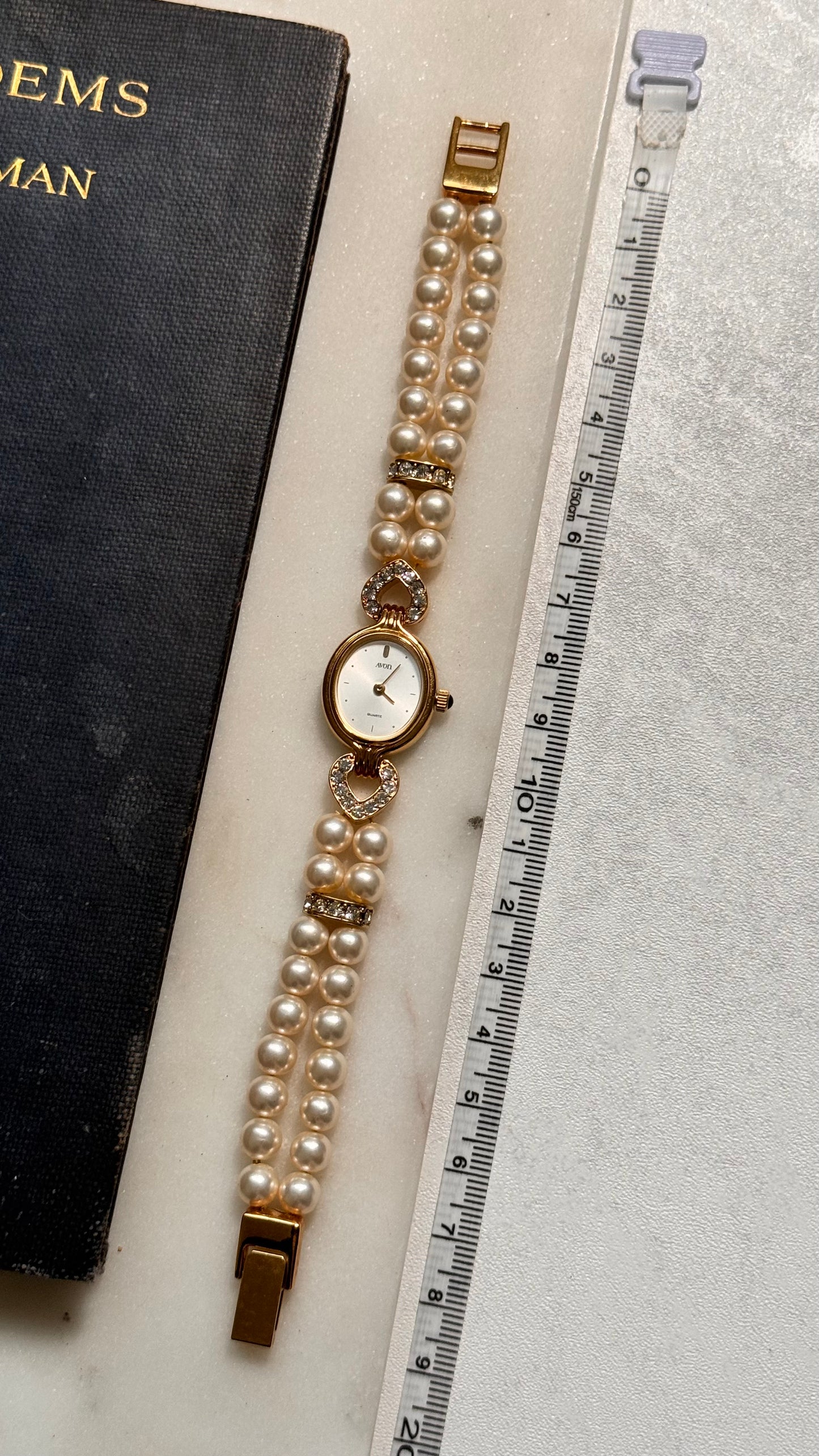 Avon vintage watch - faux pearl bracelet