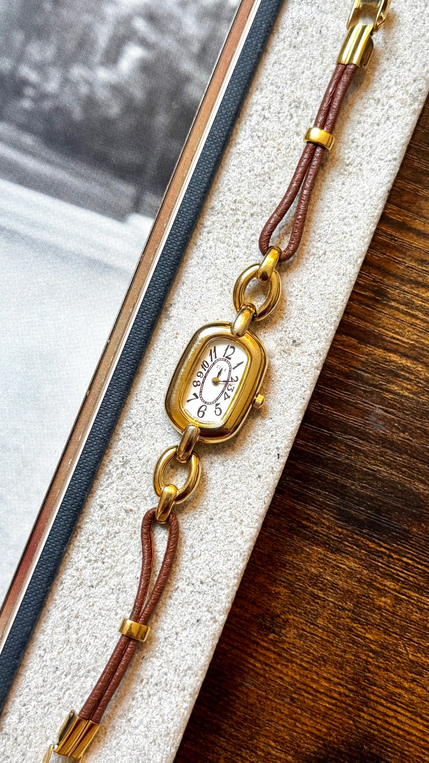 Elle Paris Vintage Watch 1990s - 18ct Gold Plated, Double Core Strap